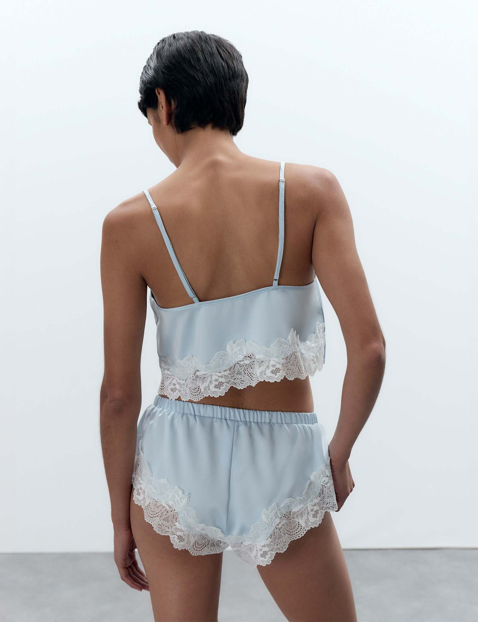 Isabella Satin Lace Trim Cami Shortie Set - image 5