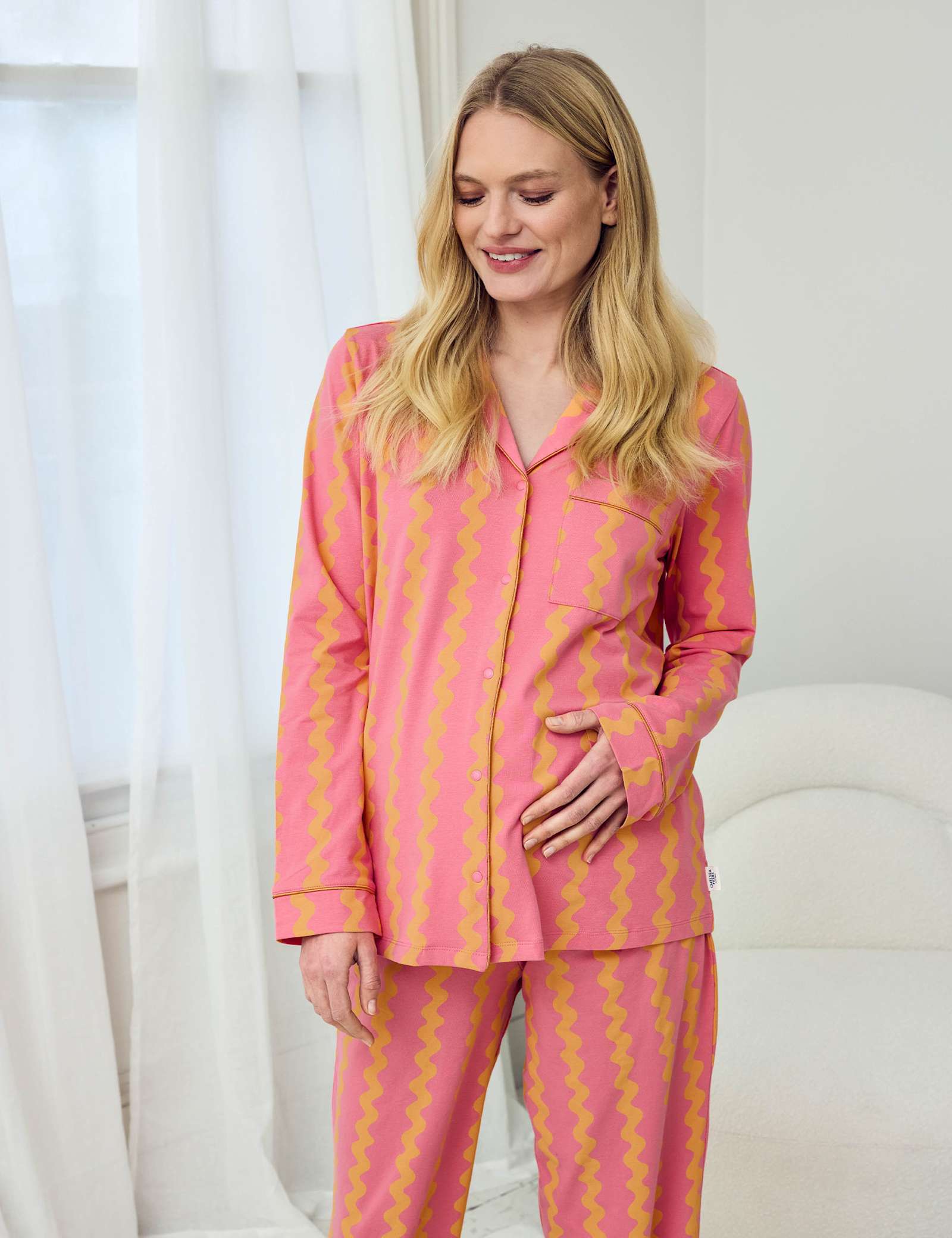 Maternity Cotton Rich Sunset Wavy Stripe Long Pyjama Set - image 2