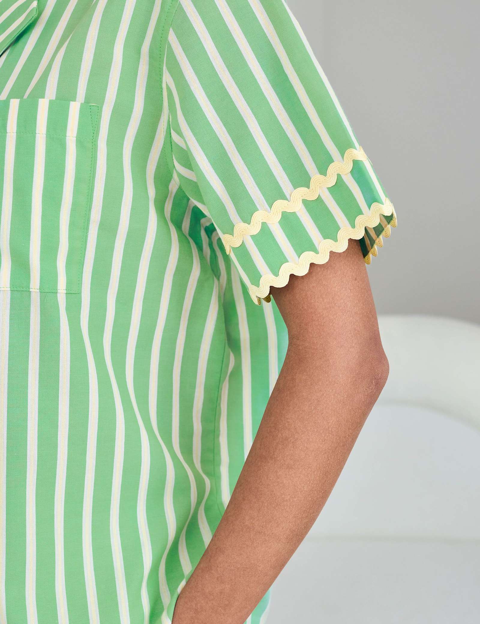 Cotton Rich Embroidered Tropical Palm Stripe Short Pyjama Set - image 2