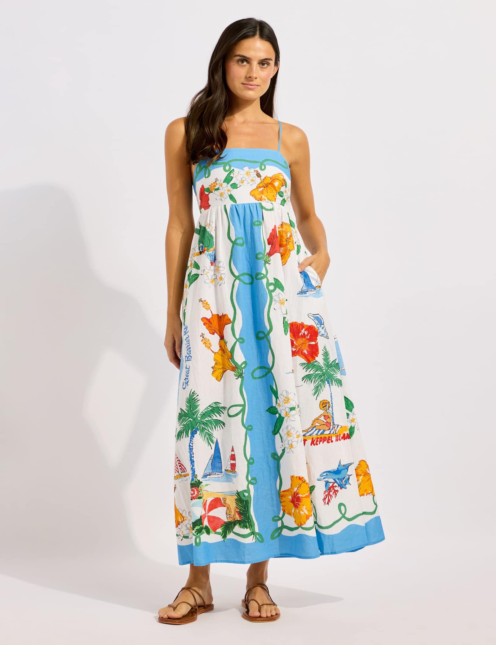 Viva Vacation Linen Rich Printed Maxi Dress - image 1