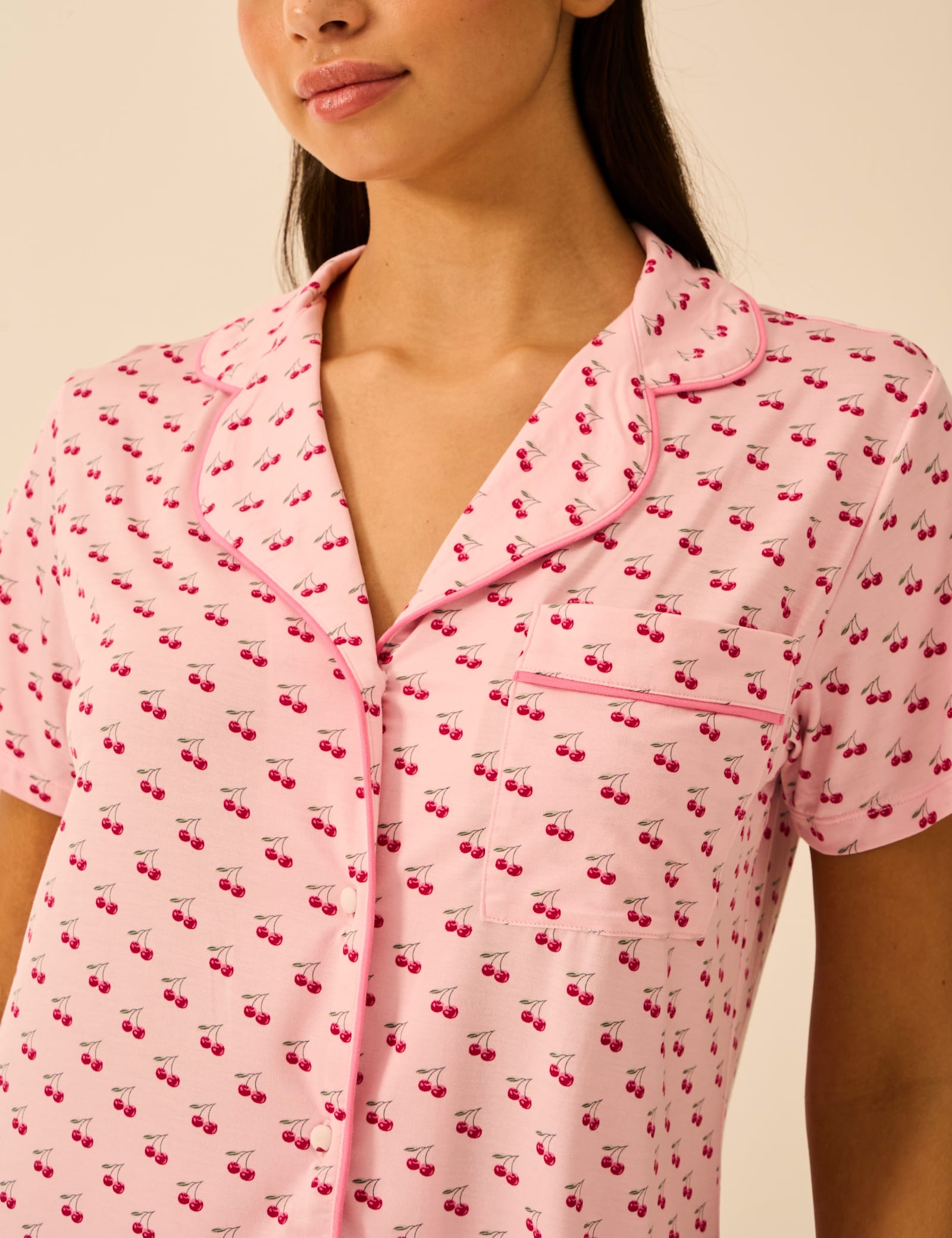 Modal Rich Cherry Print Revere Shortie Set - image 2