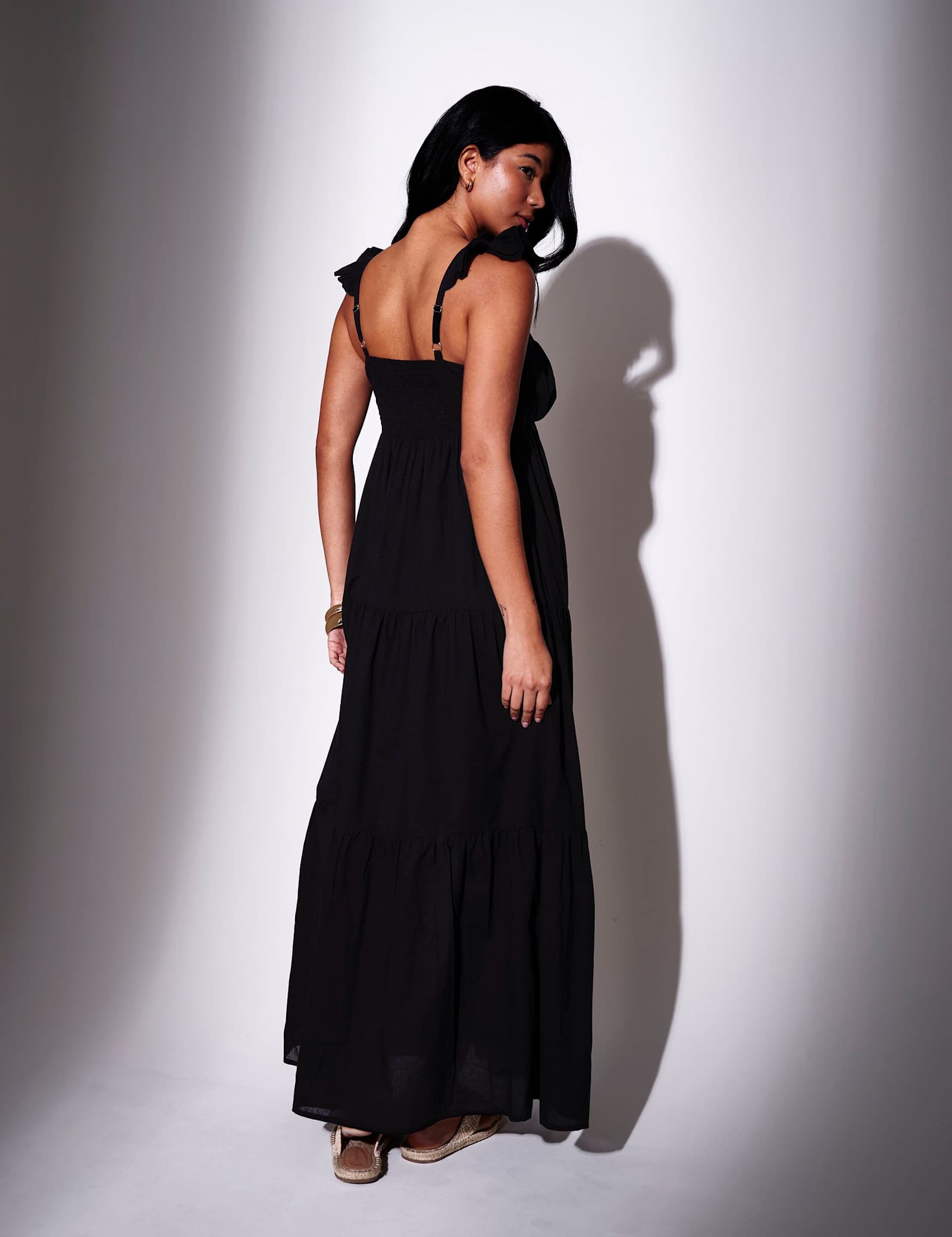 Pure Cotton Frill Sleeve Maxi Tiered Beach Dress - image 5