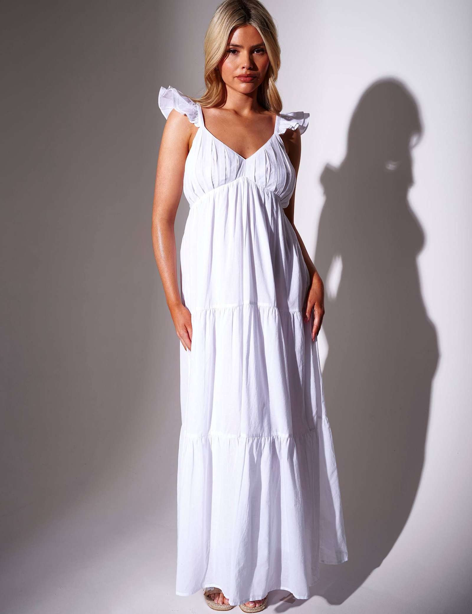 Pure Cotton Frill Sleeve Maxi Tiered Beach Dress - image 3