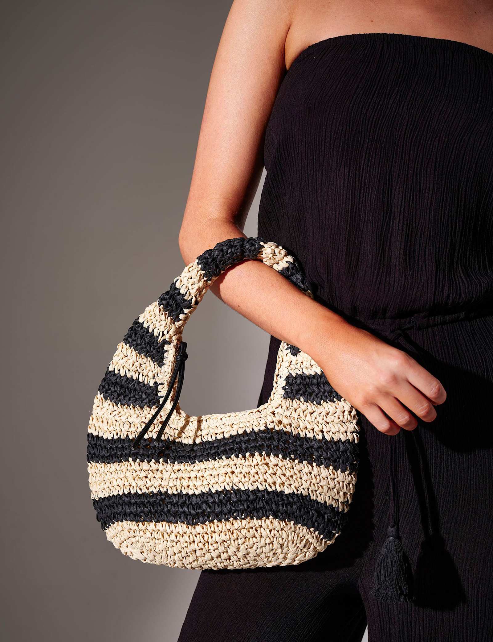 Straw Woven Striped Grab Bag - image 1
