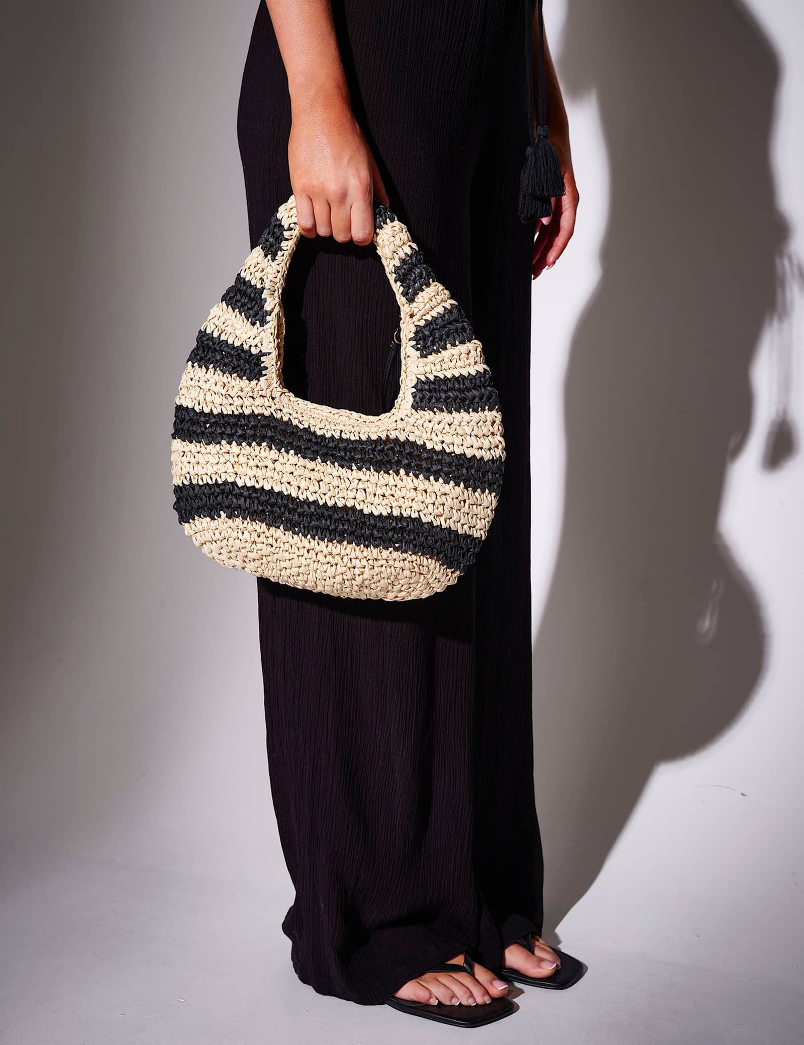 Straw Woven Striped Grab Bag - image 4