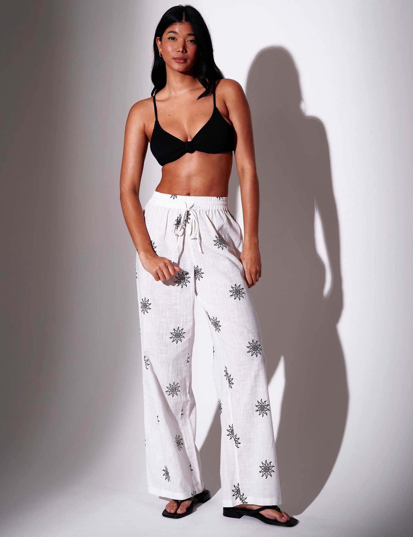 Pure Cotton Embroidered Wide Leg Trousers - image 1