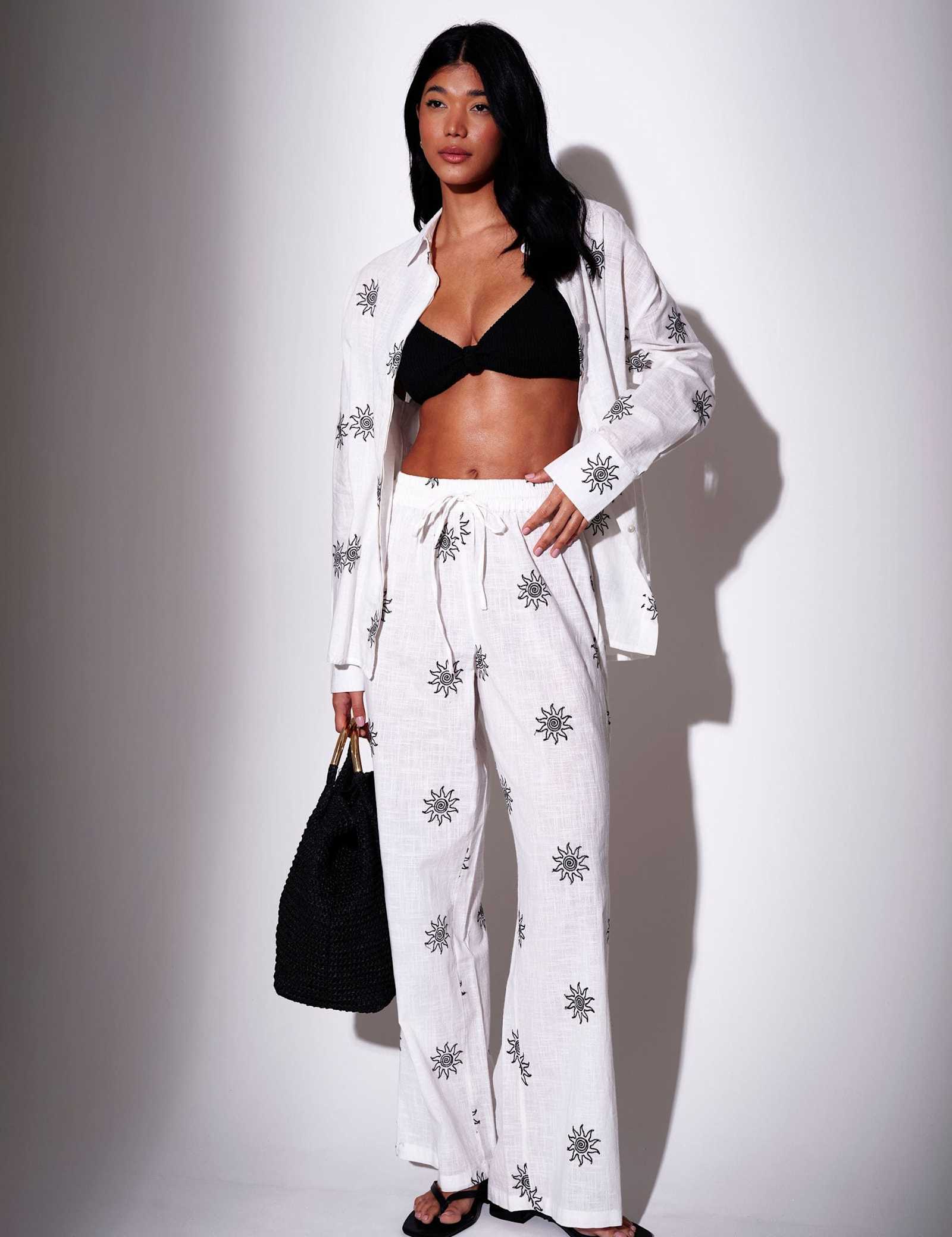 Pure Cotton Embroidered Wide Leg Trousers - image 2