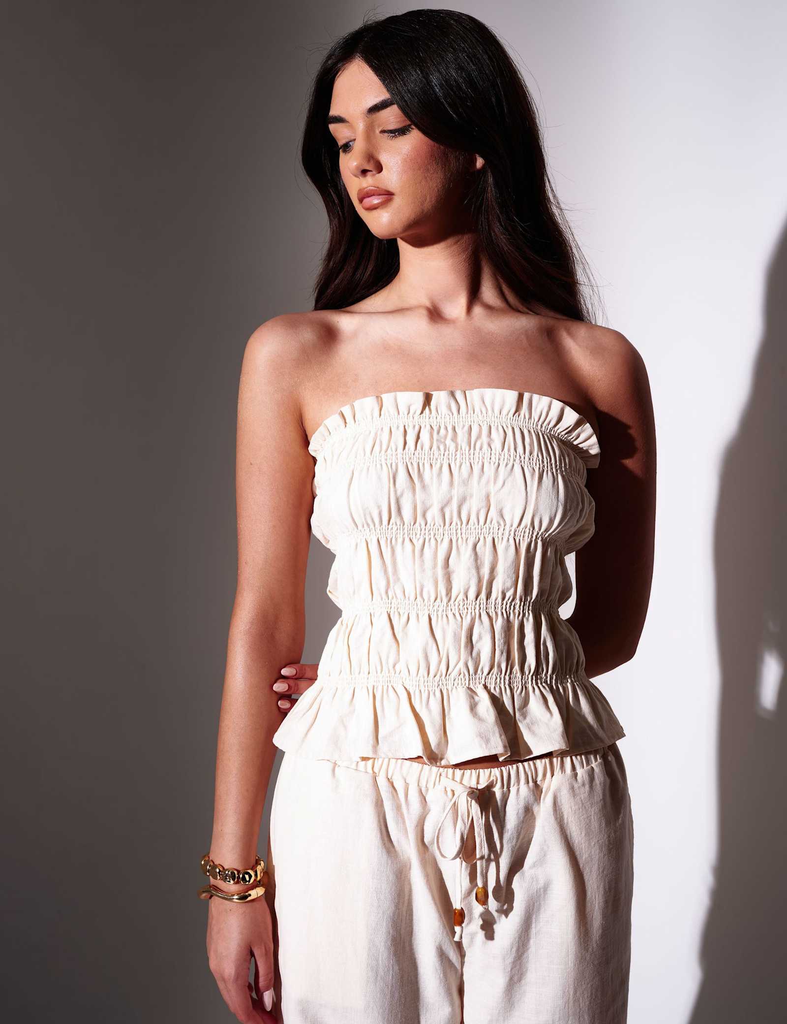 Lyocell Rich Ruffle Shirred Bandeau Top - image 1