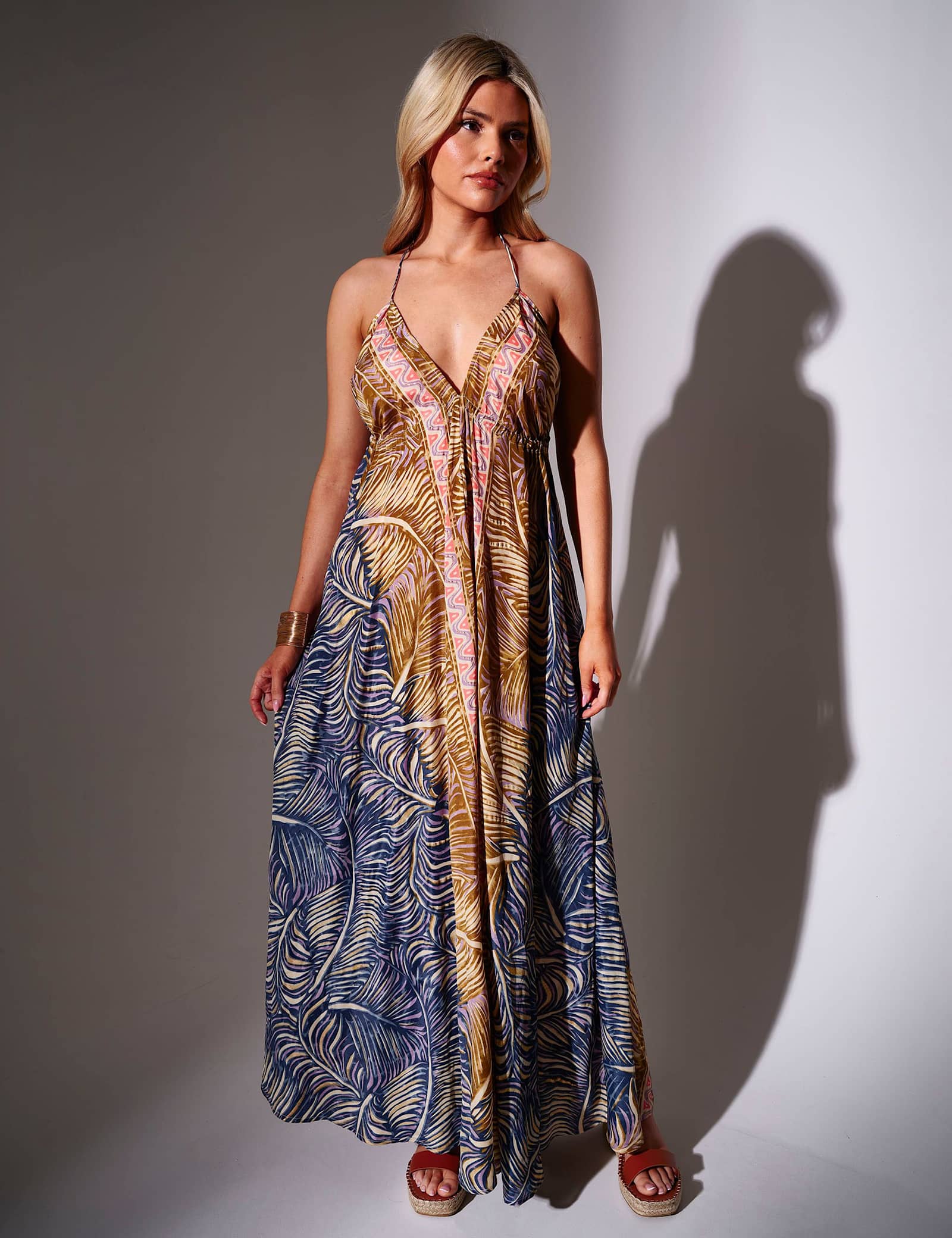 Printed Halterneck Tie Back Maxi Beach Dress - image 2