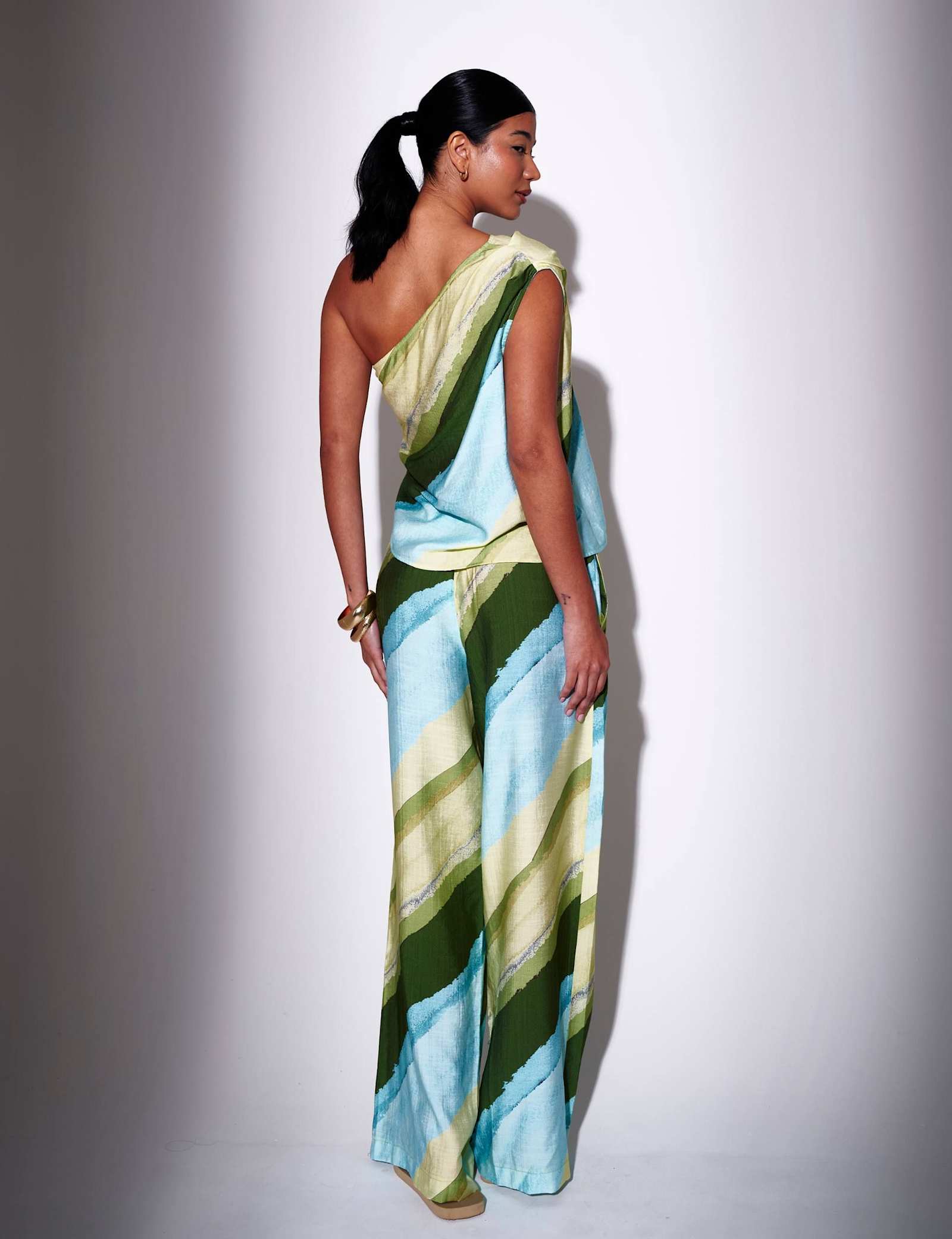 Asymmetric Striped One Shoulder Top - image 2