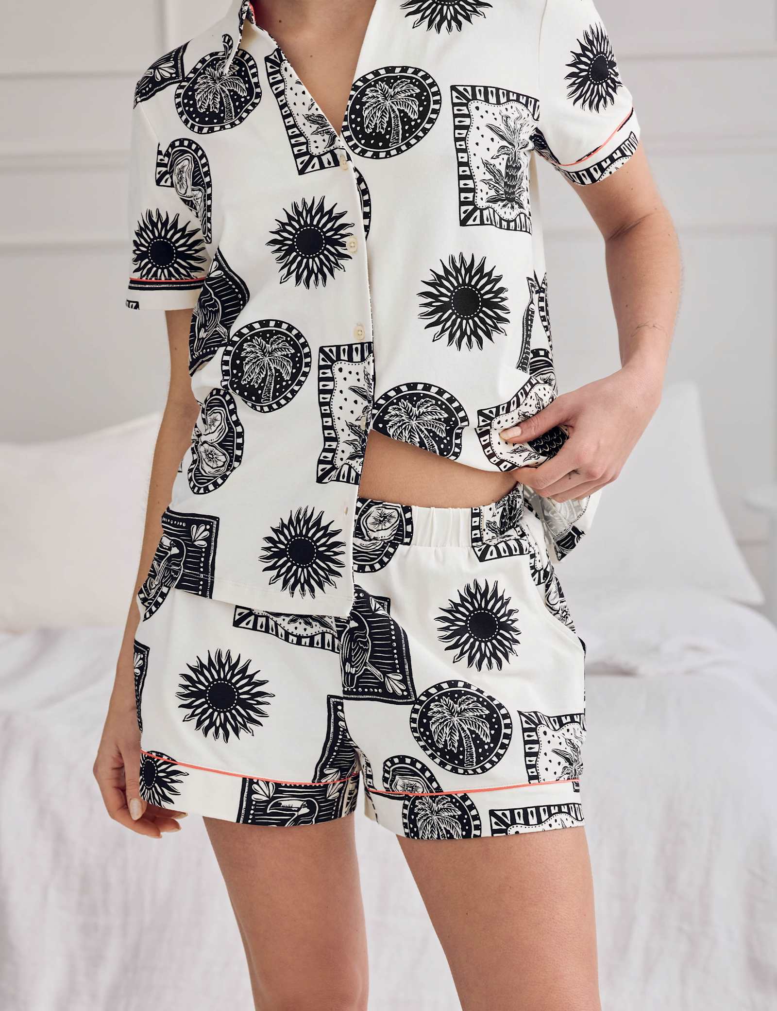 Cotton Rich Tropical Print Revere Shorts Pyjama Set - image 3