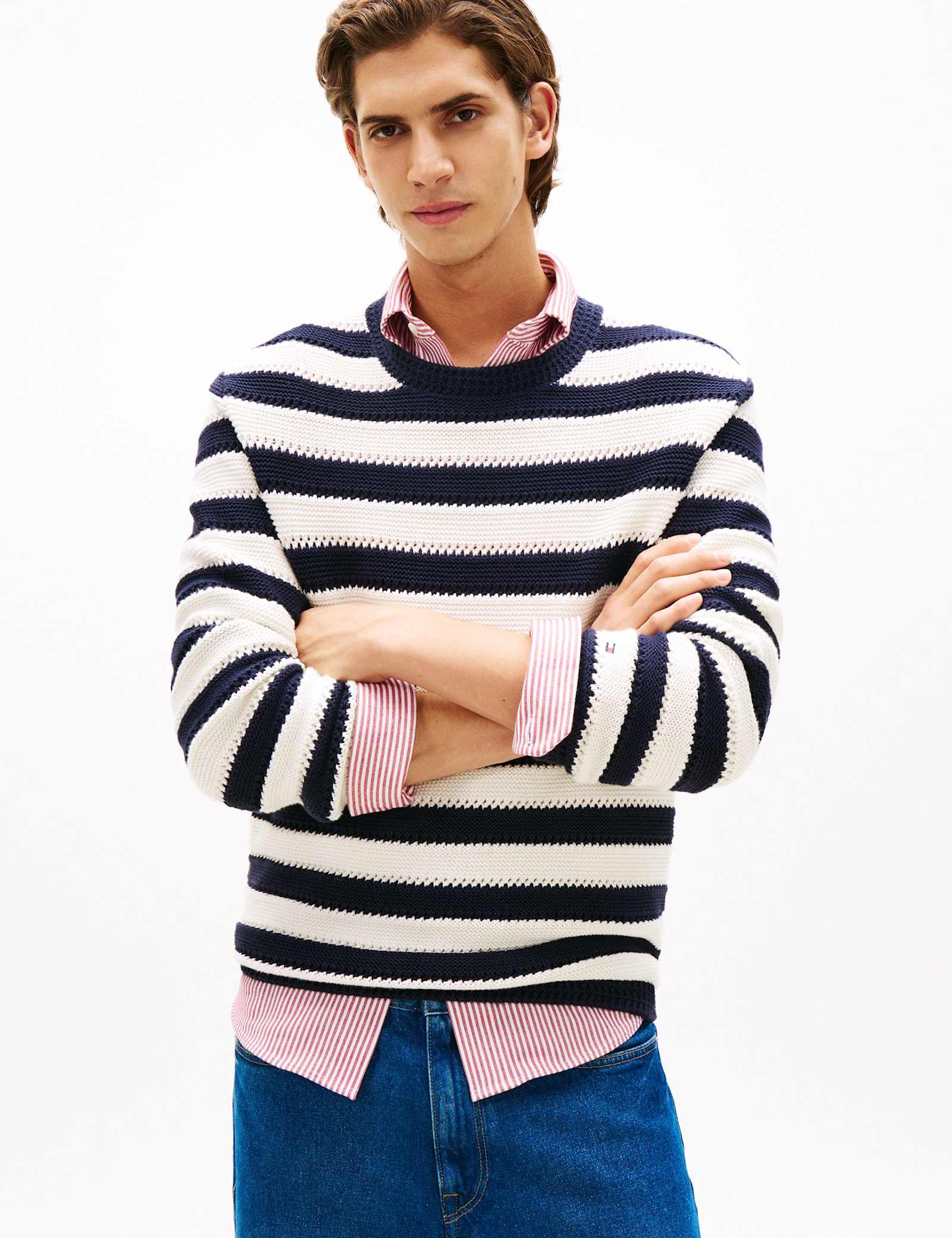 Pure Cotton Striped Crew Neck Jumper - image 2