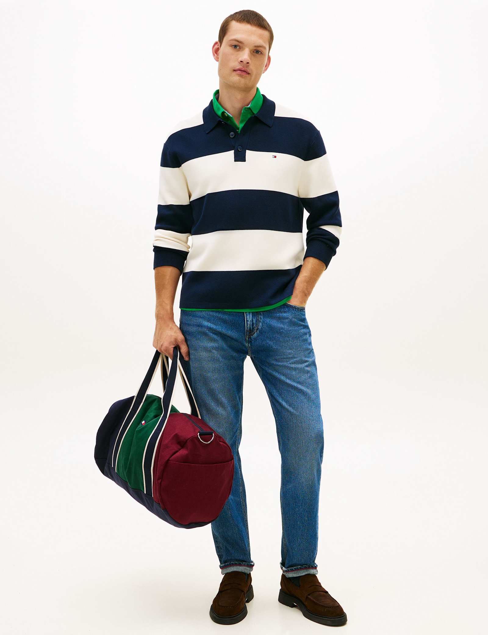 Cotton Blend Striped Knitted Polo Shirt - image 3