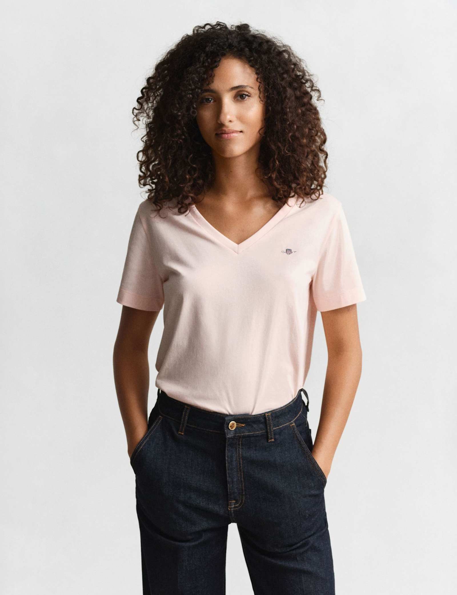 Pure Cotton V-Neck Shield Logo T-Shirt - image 2