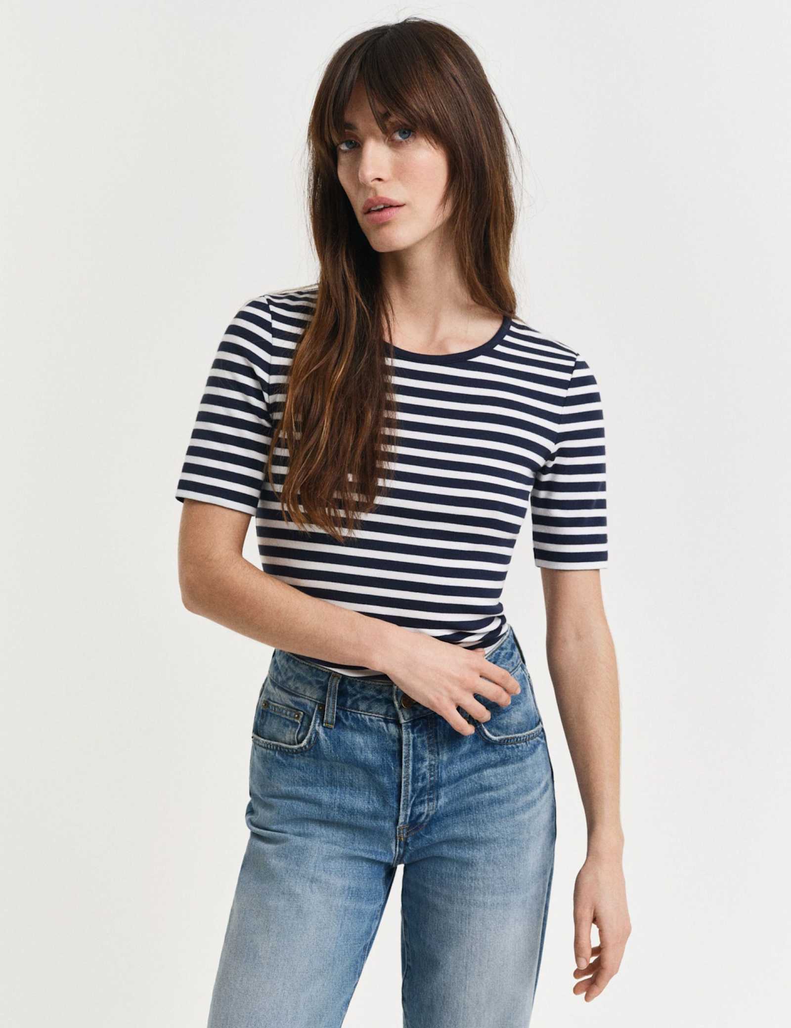 Cotton Rich Striped Ribbed Crew Neck T-Shirt - image 2