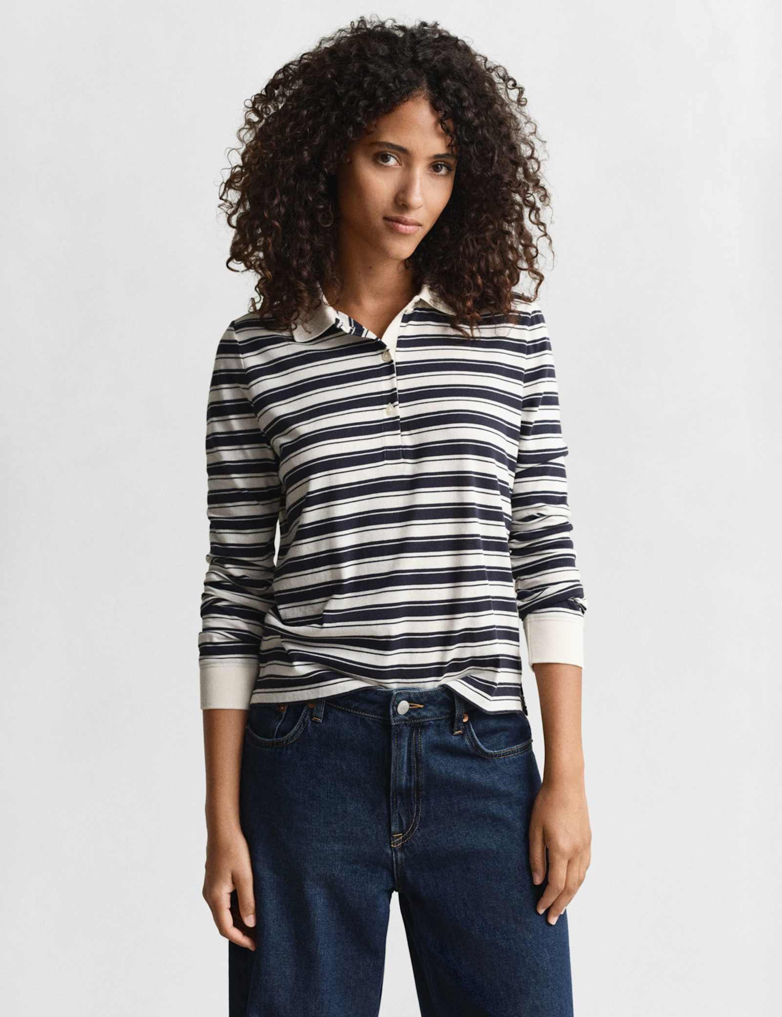 Cotton Modal Blend Striped Rugby Top - image 2