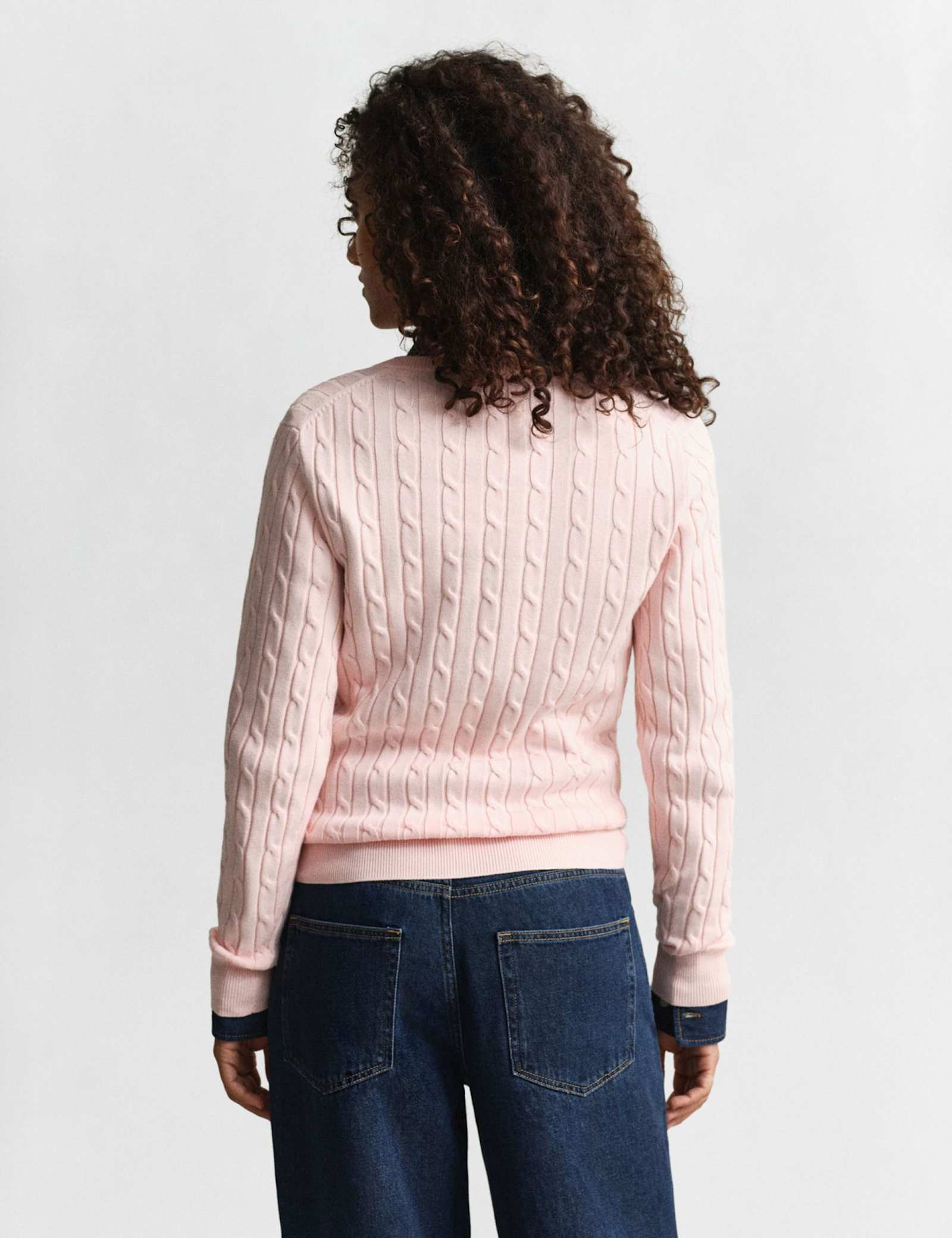 Cotton Rich Cable Knit V-Neck Jumper - image 3