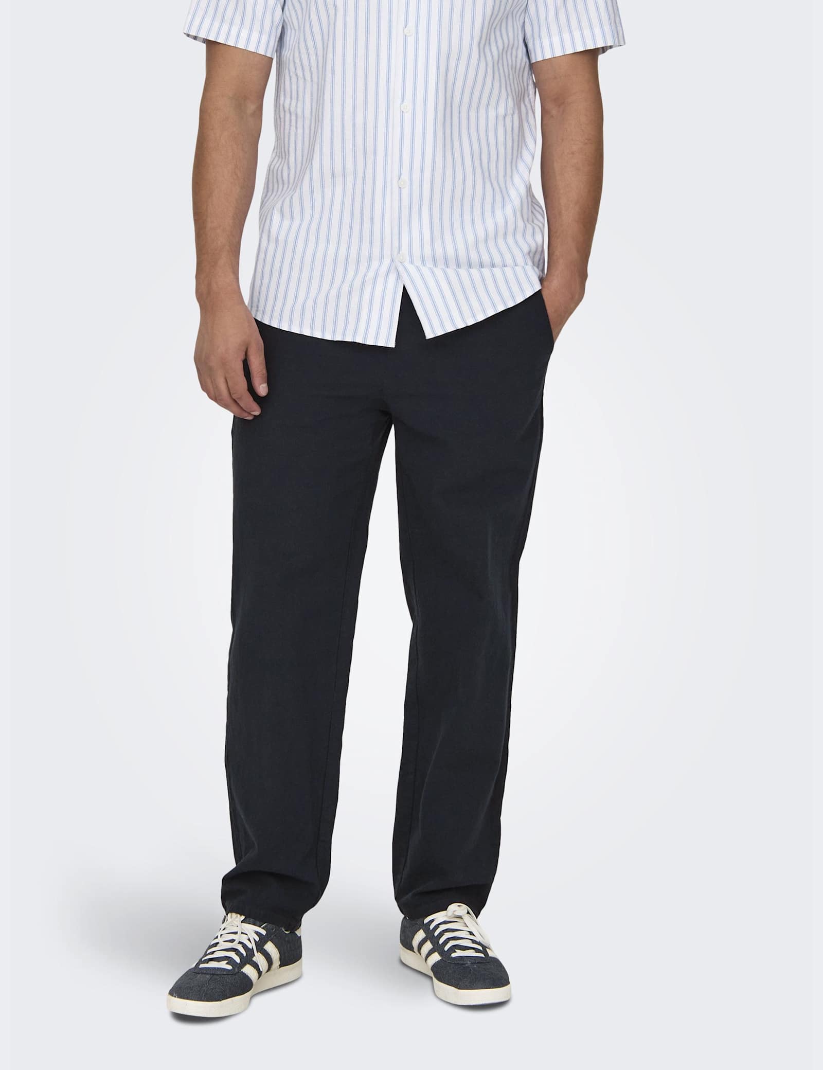Loose Fit Lightweight Trousers with Linen - image 1