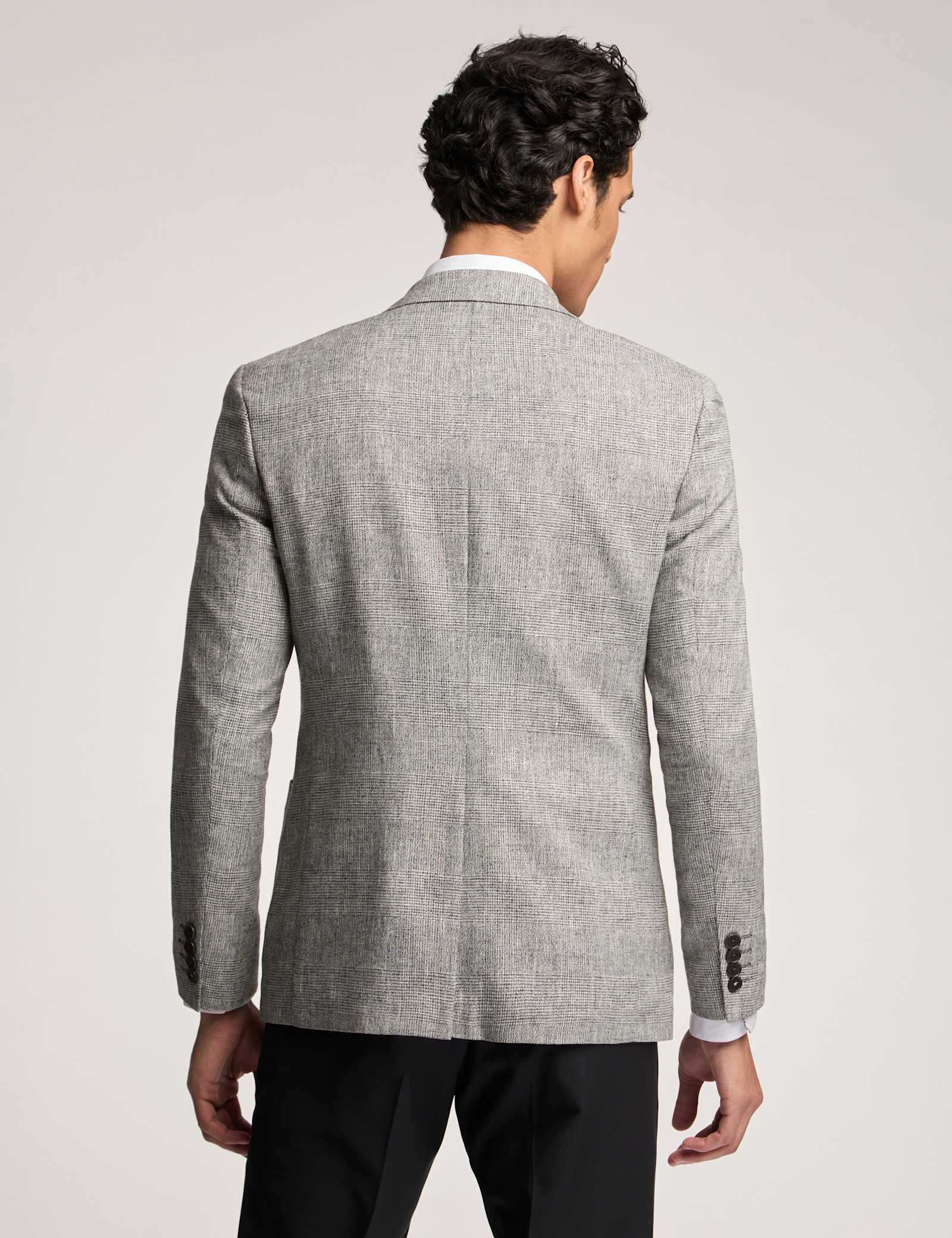Slim Fit Linen Blend Check Suit Jacket - image 5