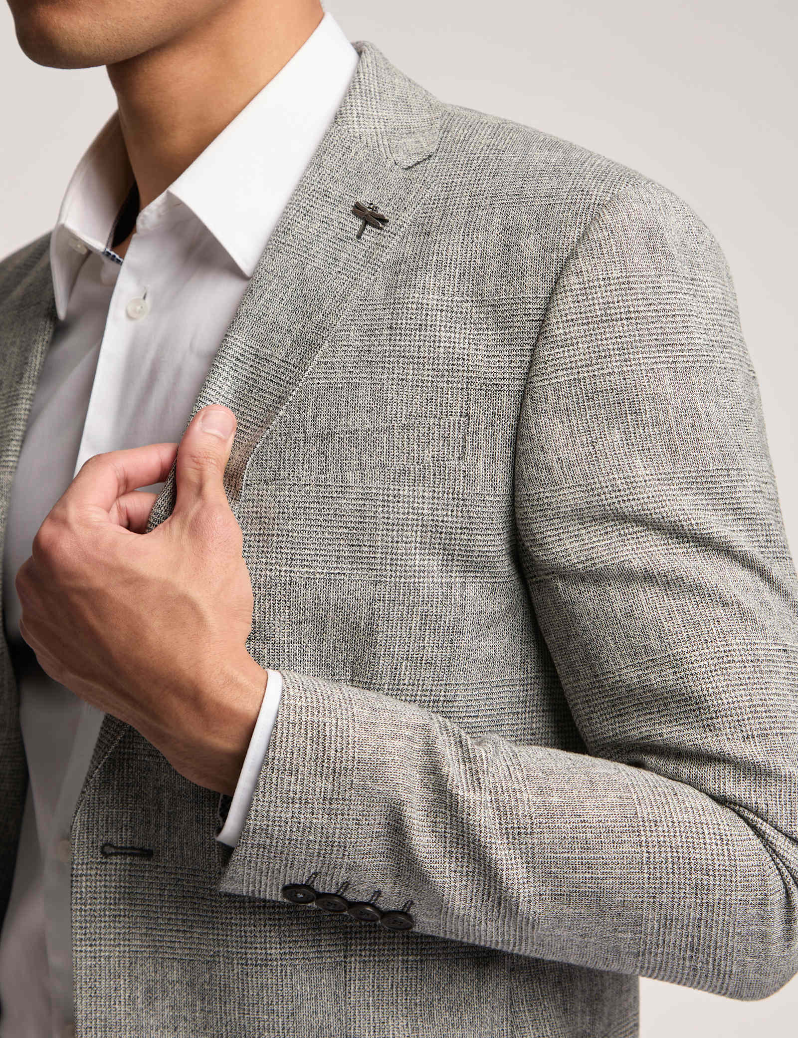 Slim Fit Linen Blend Check Suit Jacket - image 4