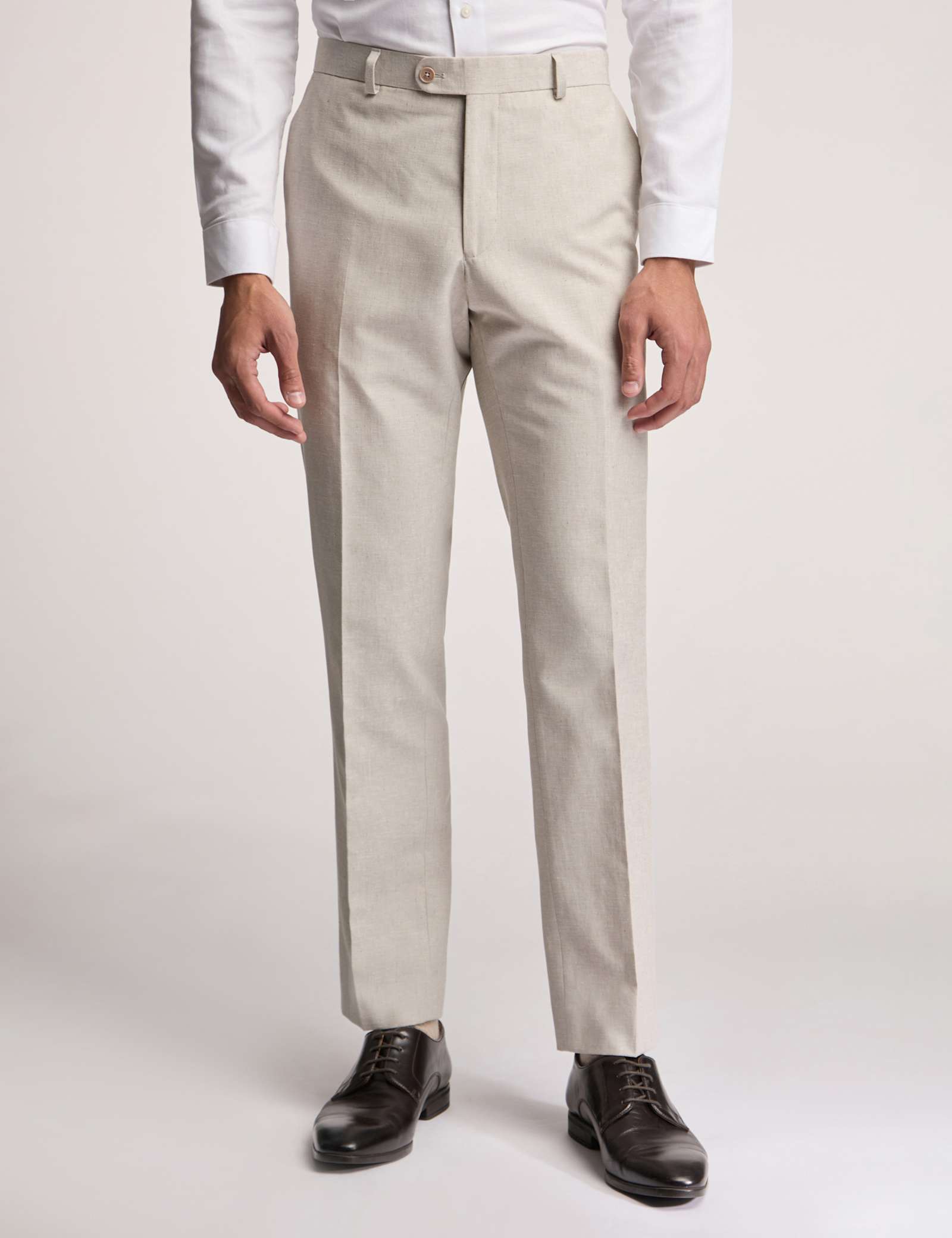 Slim Fit Linen Blend Flat Front Trousers - image 1