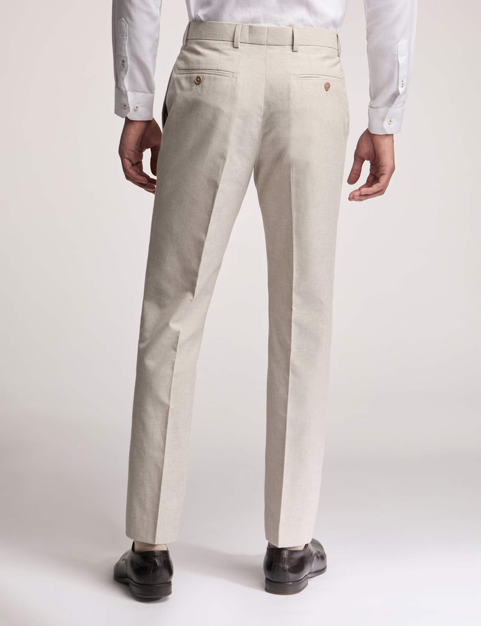 Slim Fit Linen Blend Flat Front Trousers - image 3