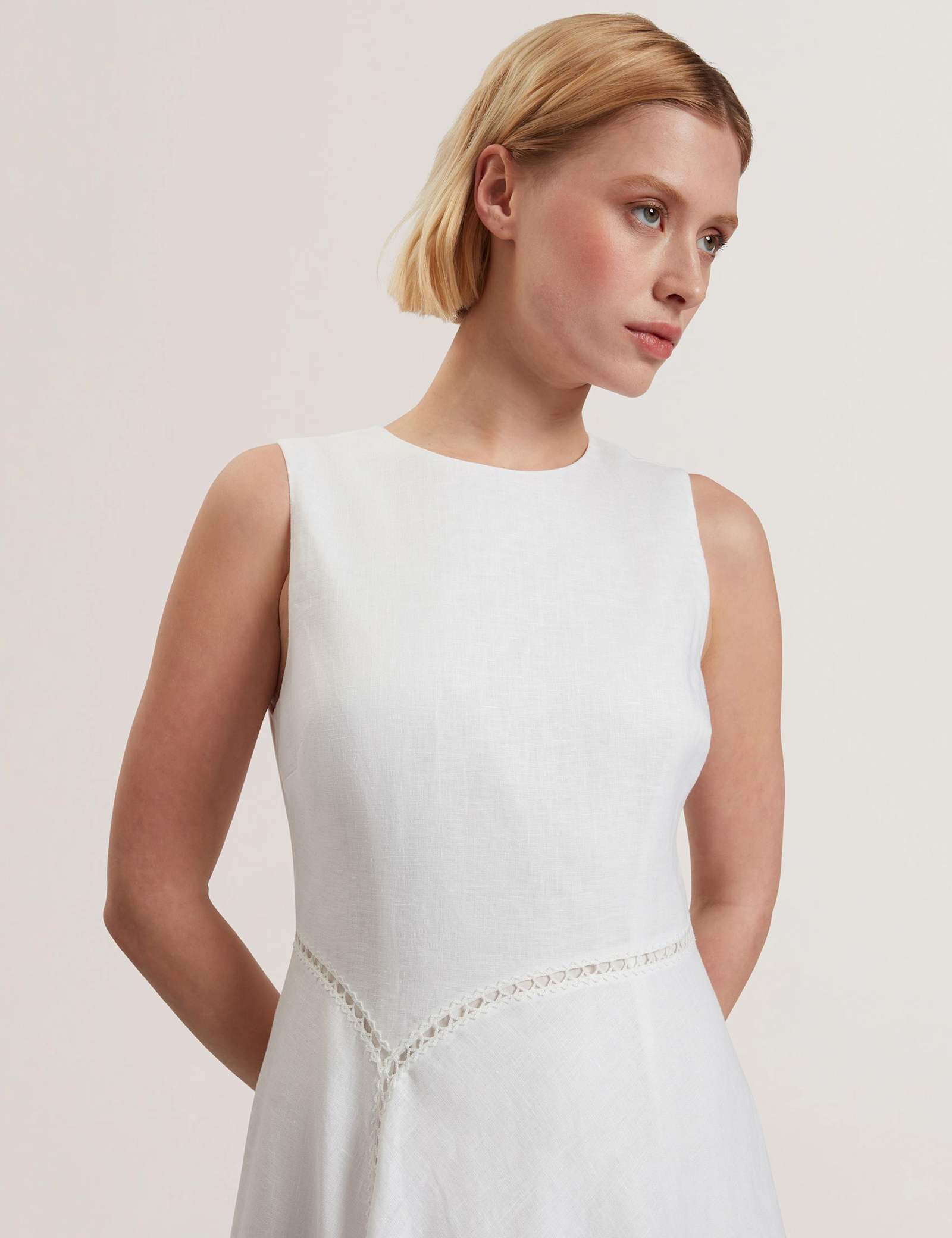 Pure Linen Midi Waisted Dress - image 4