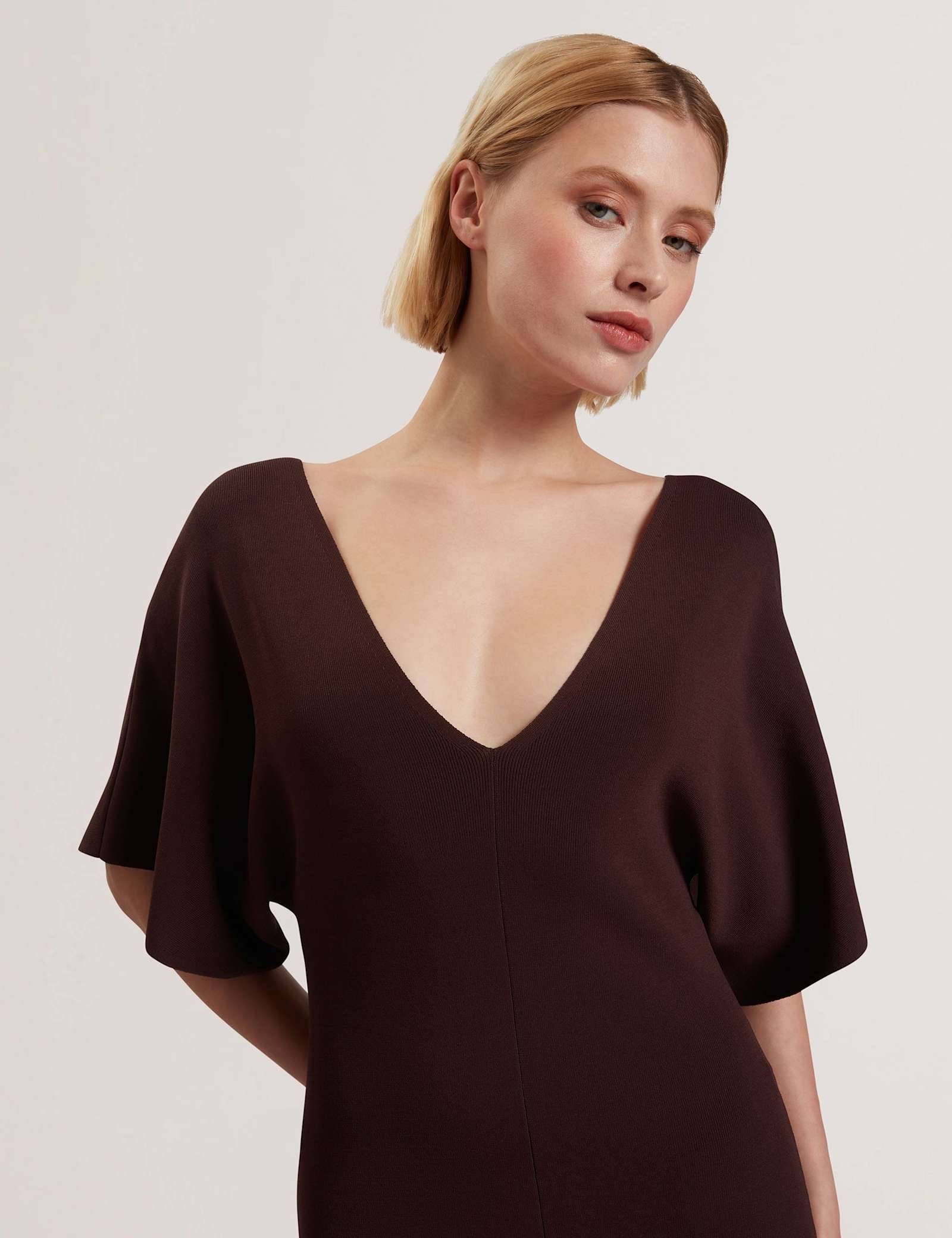 Knitted V-Neck Midi Bodycon Dress - image 2