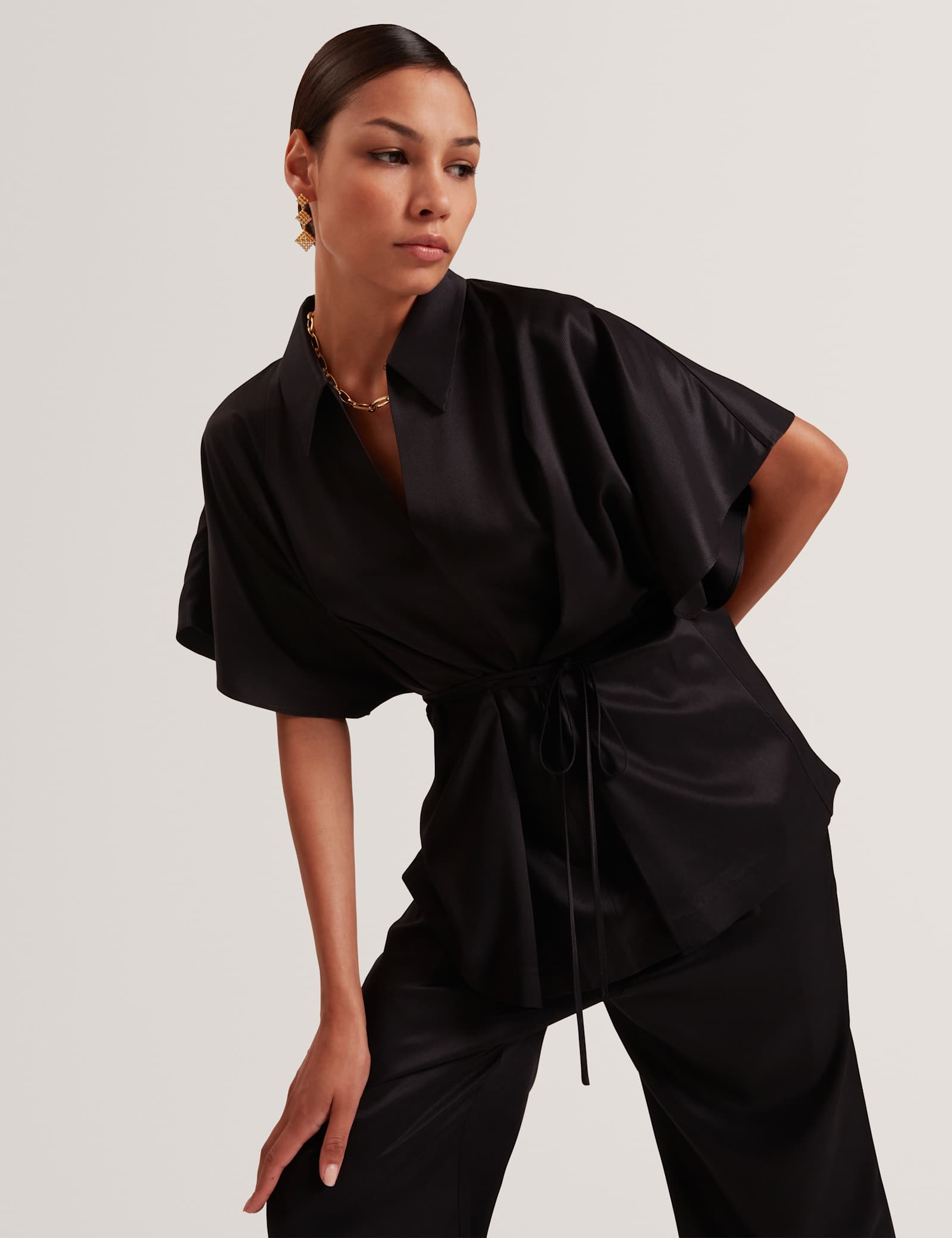 Tie Detail Collared Batwing Blouse - image 3