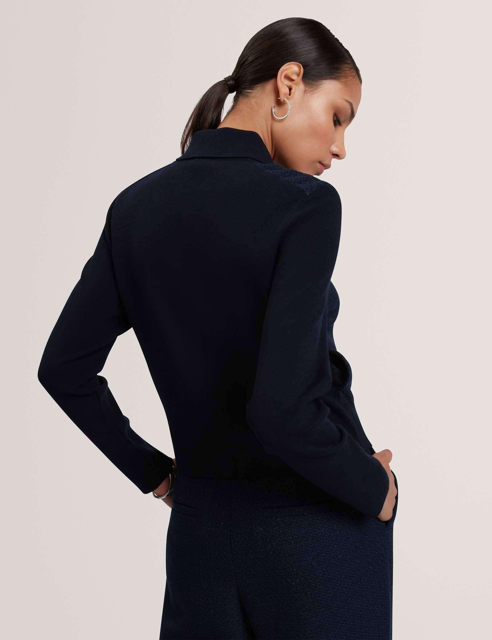 Metallic Collared Zip Up Cardigan - image 3