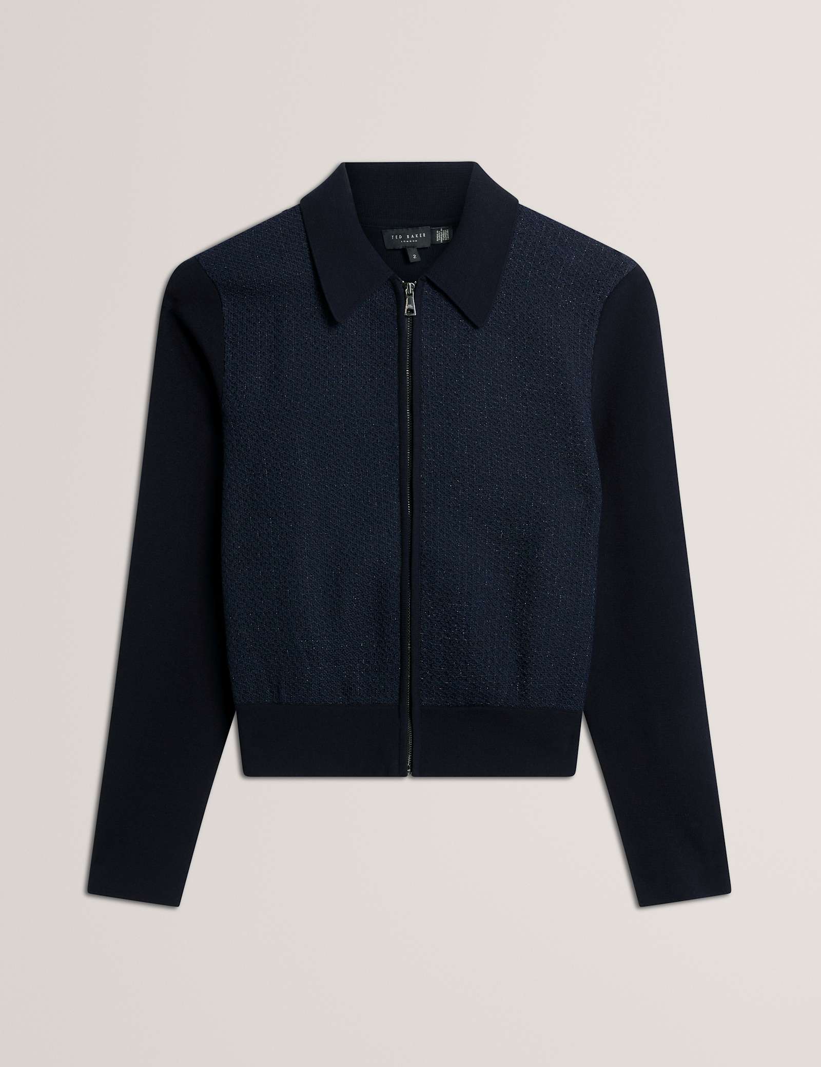 Metallic Collared Zip Up Cardigan - image 1