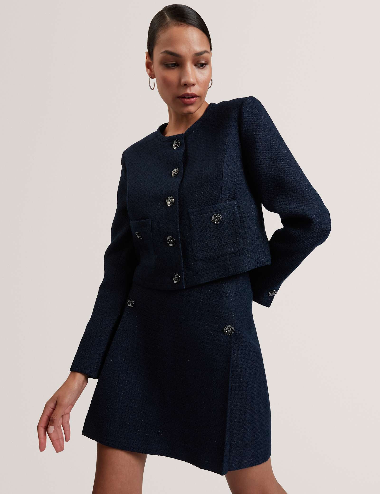 Boucle Collarless Cropped Tailored Jacket - image 5