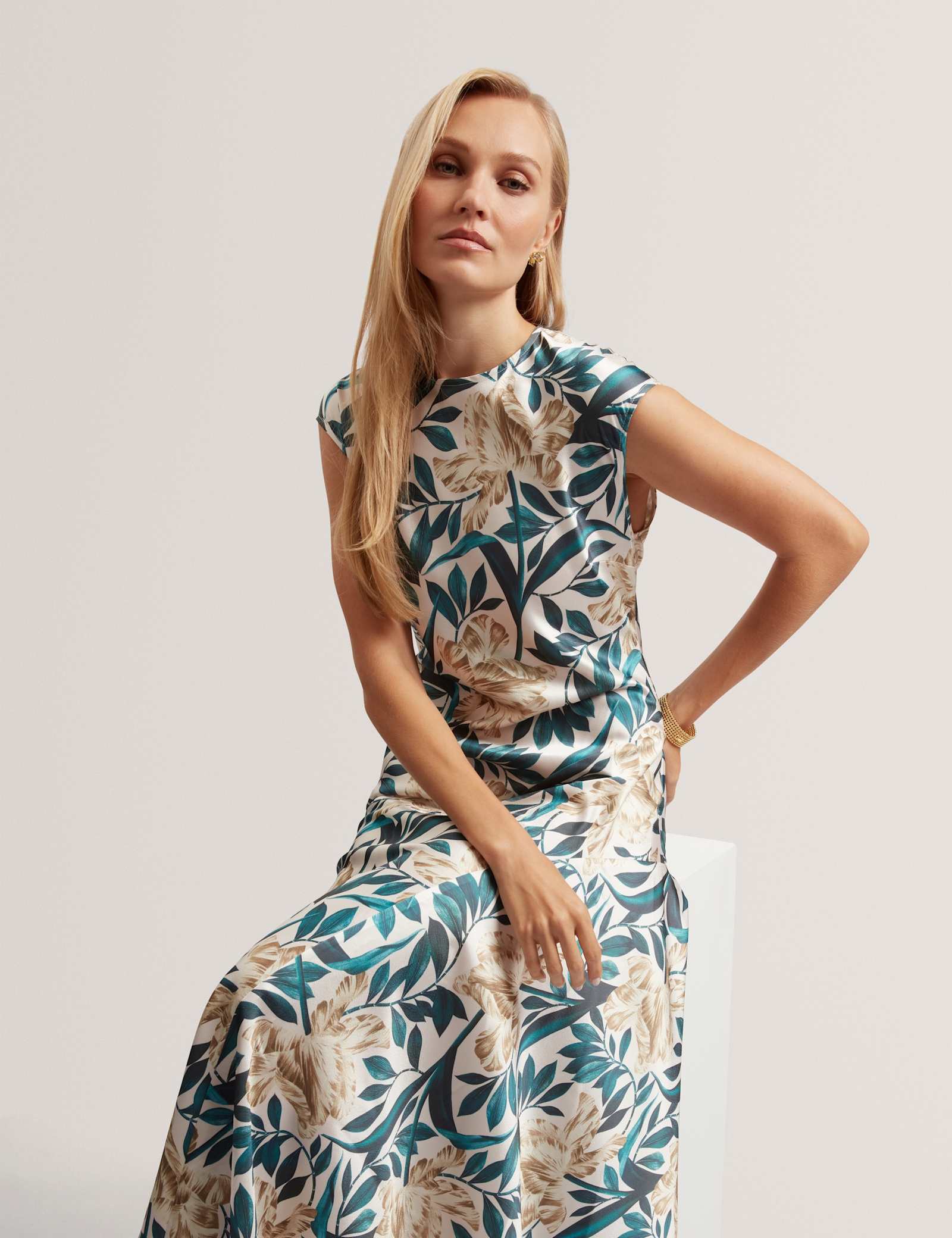Satin Floral Midi Tea Dress - image 3