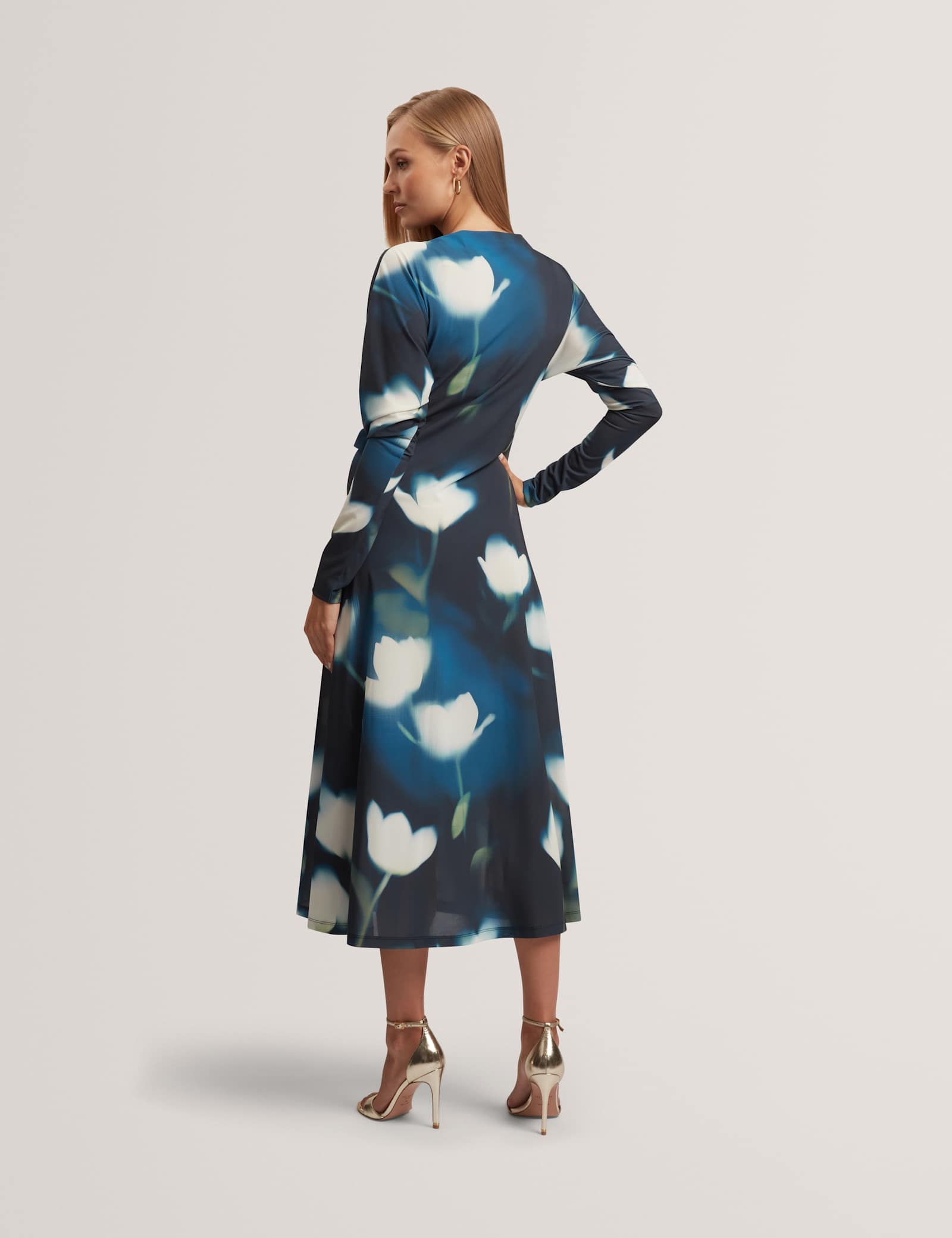 Jersey Floral Slash Neck Midi Wrap Dress - image 3