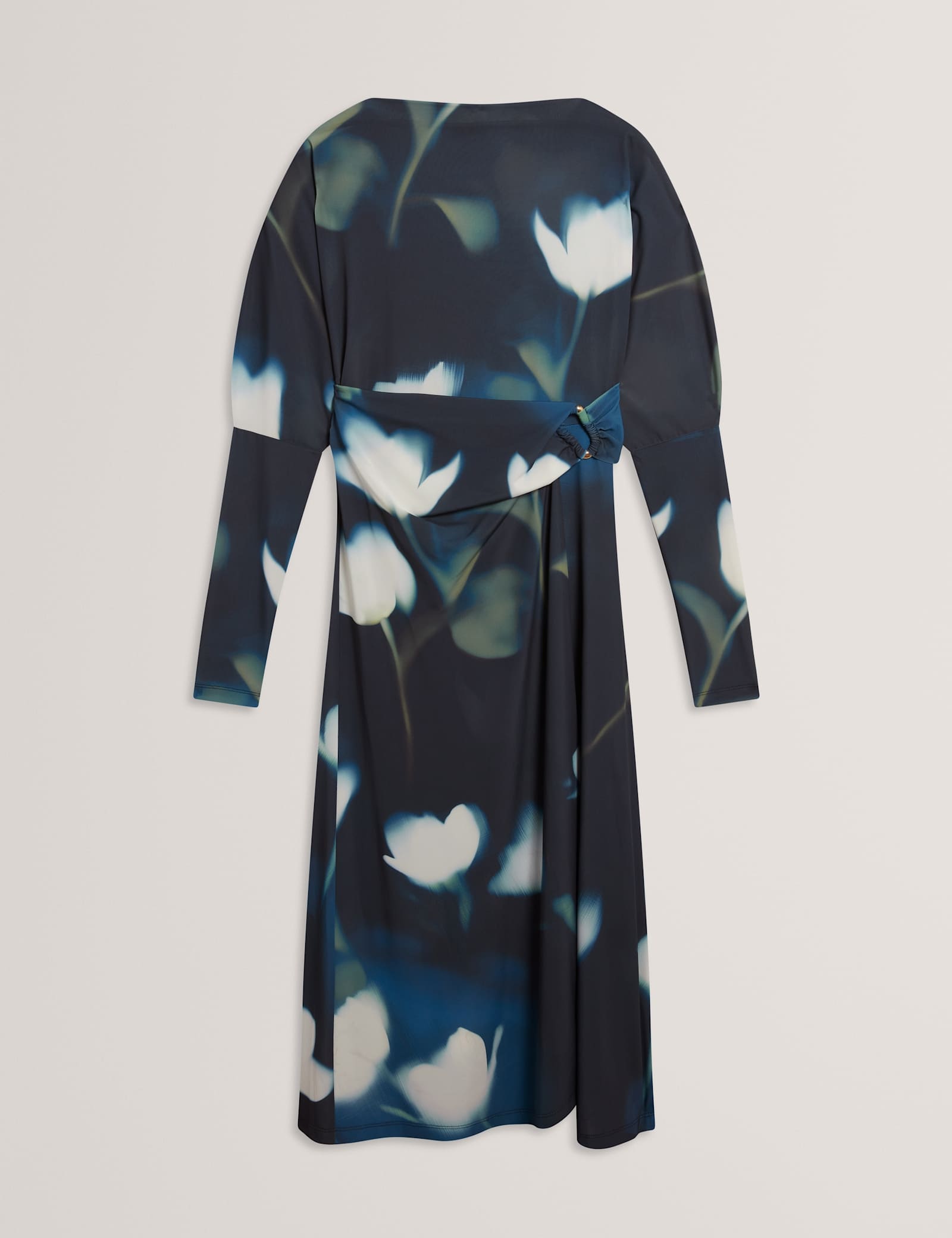 Jersey Floral Slash Neck Midi Wrap Dress - image 1