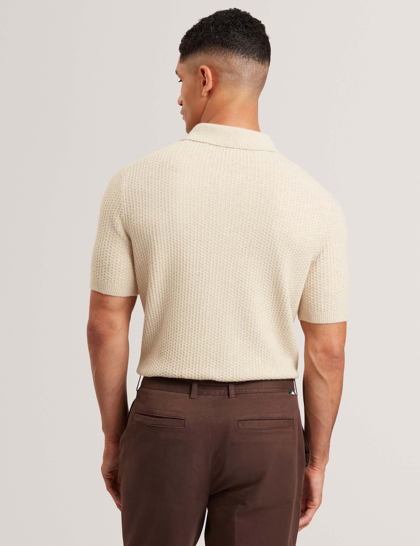 Cotton Blend Textured Knitted Polo Shirt - image 4