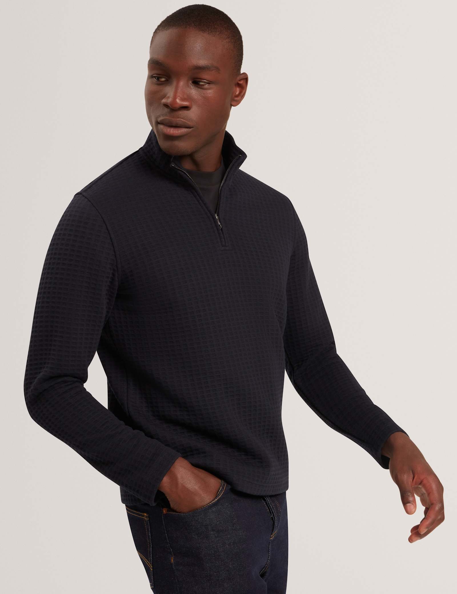 Waffle Funnel Neck Half Zip Sweatshirt - image 2