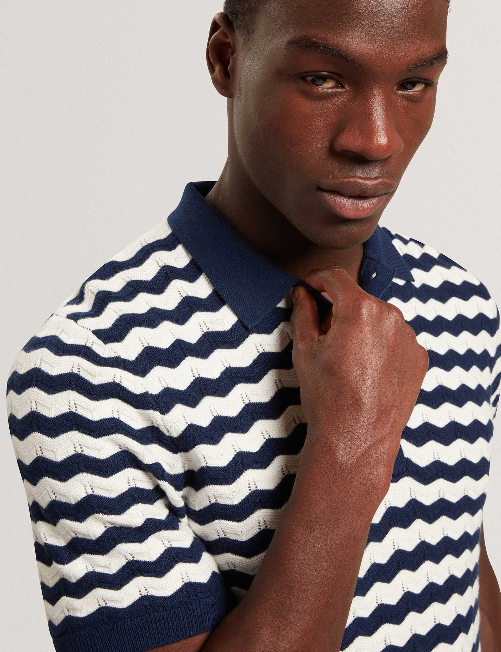 Wool Blend Striped Polo Shirt with Silk - image 3