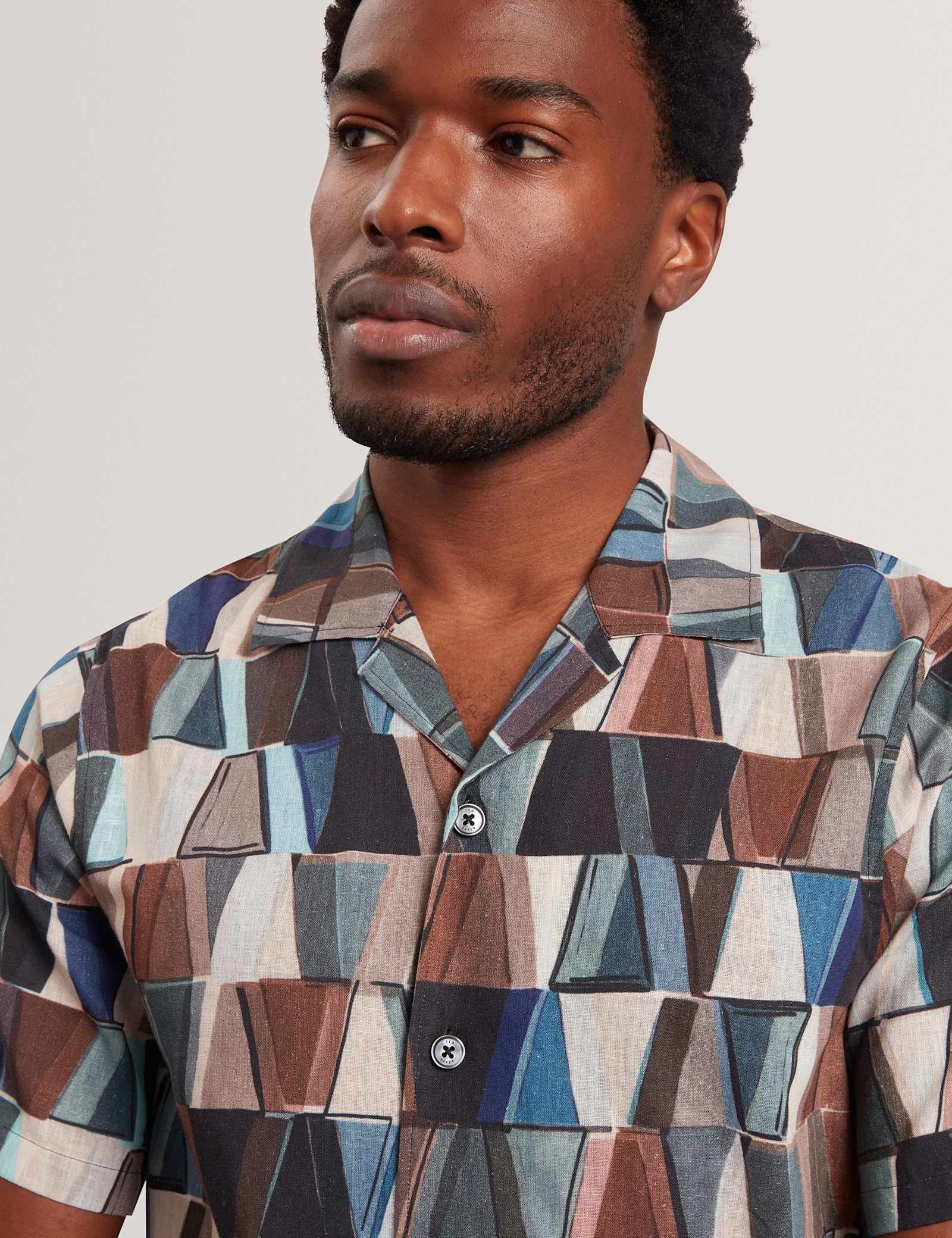 Regular Fit Cotton Linen Blend Geo Shirt - image 5