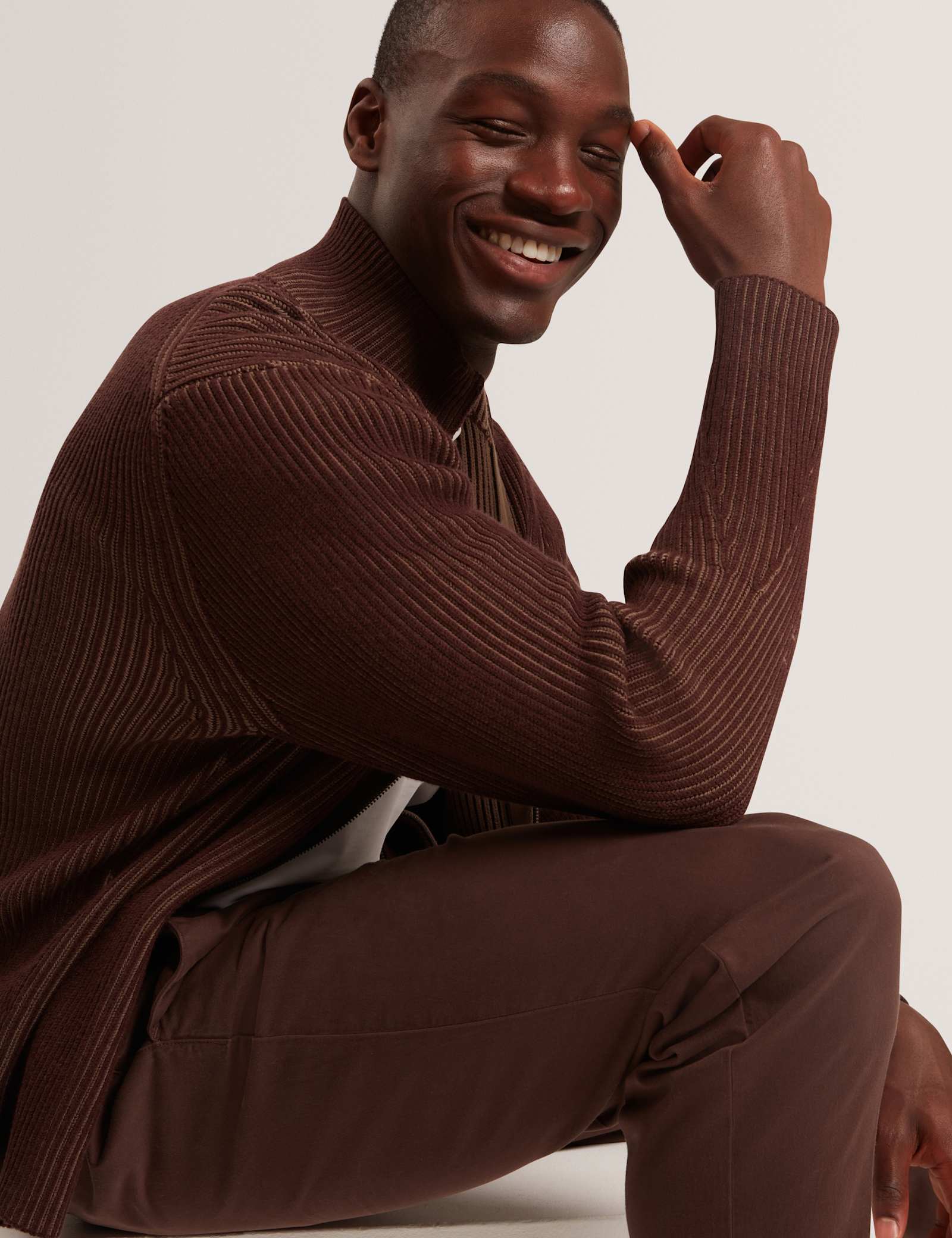 Textured Funnel Neck Knitted Jacket - image 5