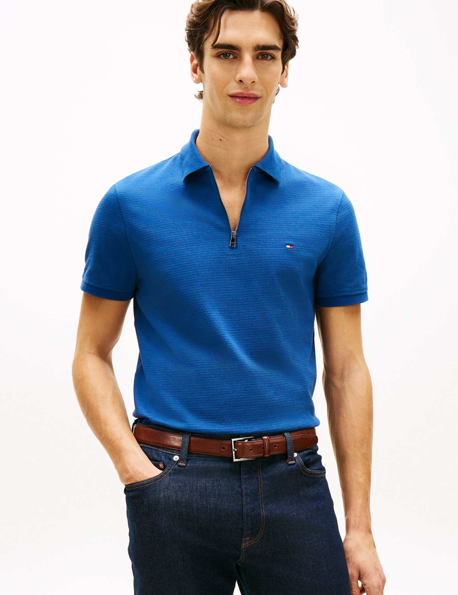 Cotton Rich Textured Half Zip Polo Shirt - image 4