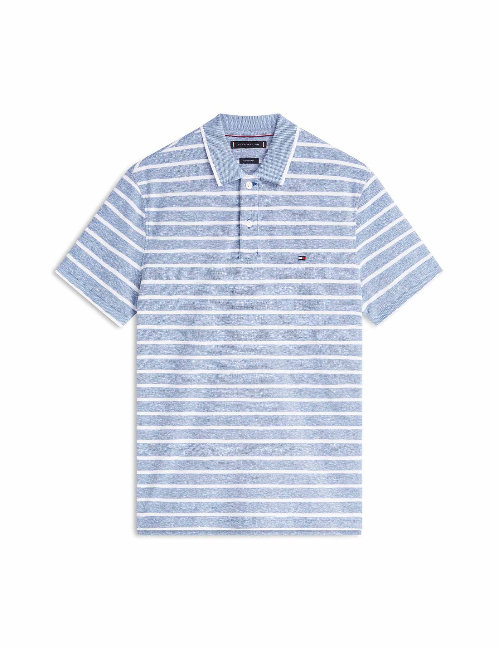 Cotton Rich Striped Polo Shirt with Linen - image 1