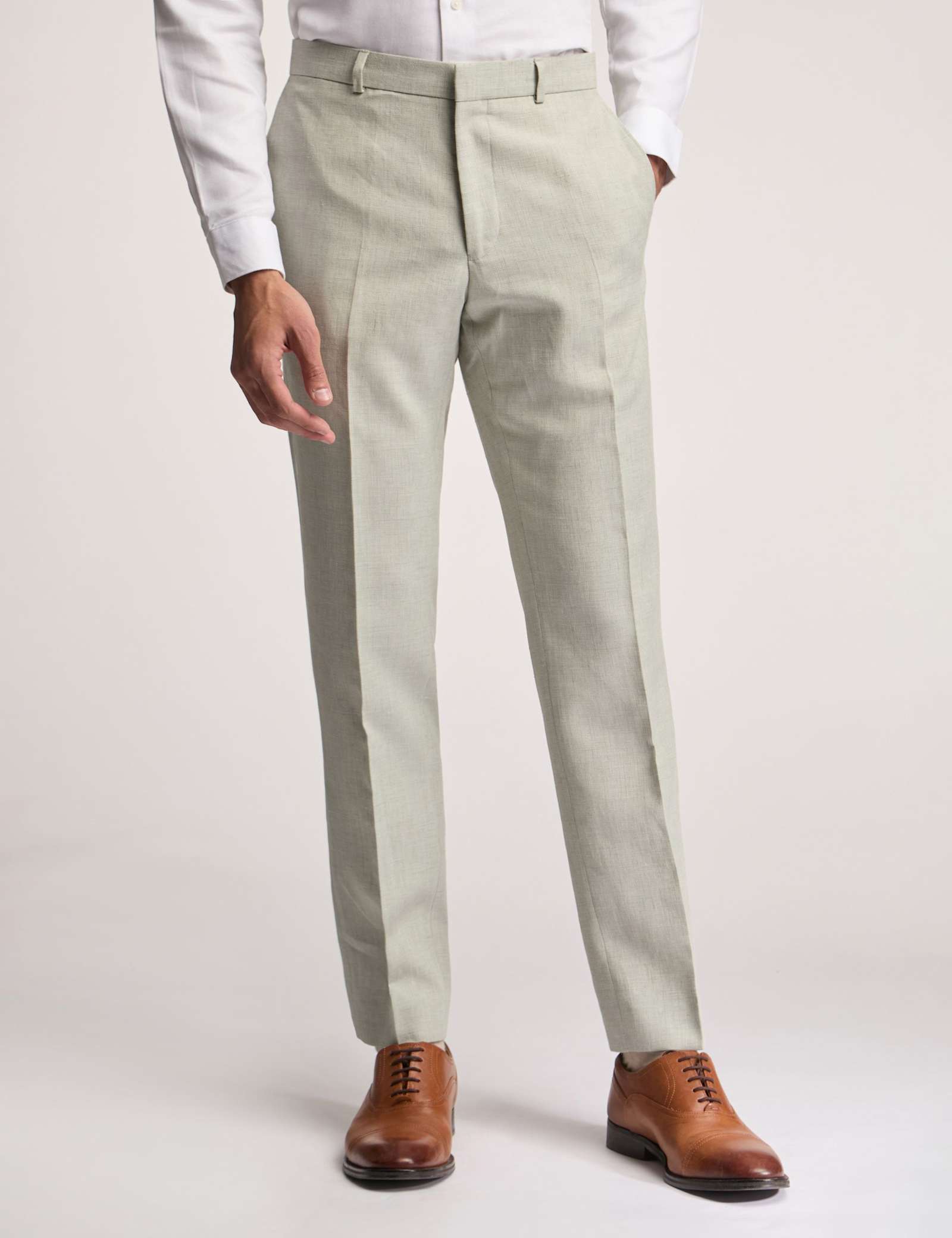 Slim Fit Linen Blend Flat Front Trousers - image 1