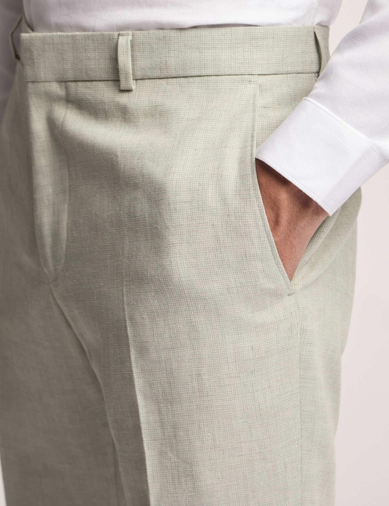 Slim Fit Linen Blend Flat Front Trousers - image 3