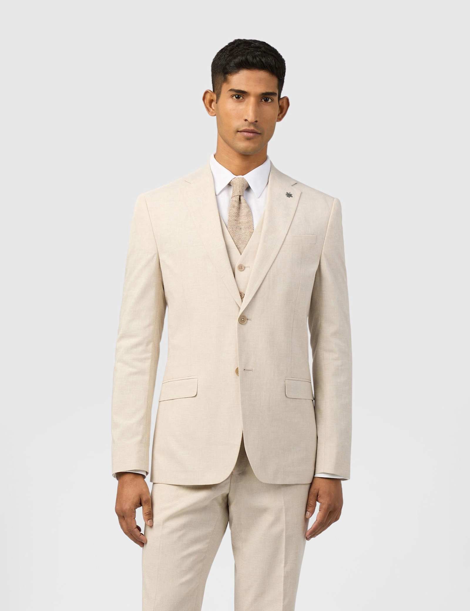 Slim Fit Linen Blend Check Suit Jacket - image 1