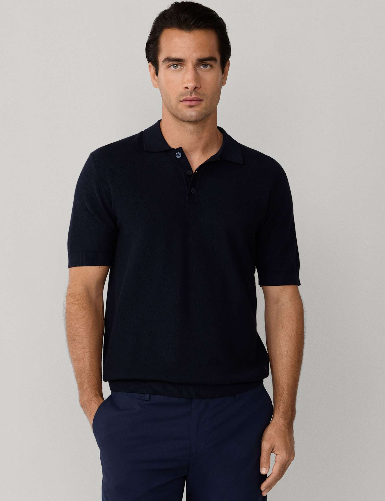 Cotton Rich Knitted Polo Shirt with Cashmere - image 3