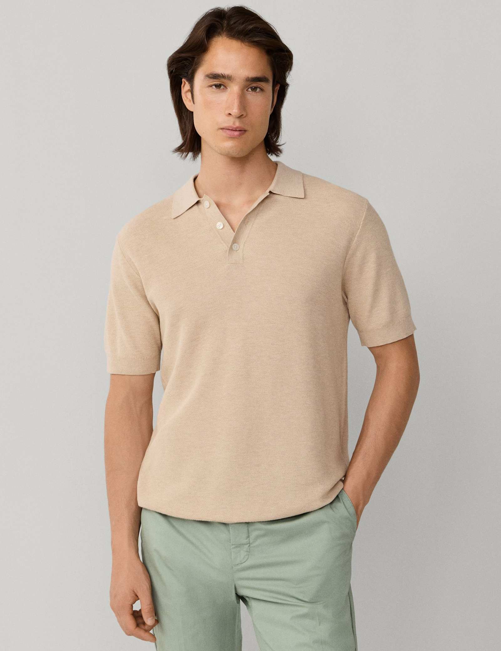 Cotton Rich Knitted Polo Shirt with Cashmere - image 4