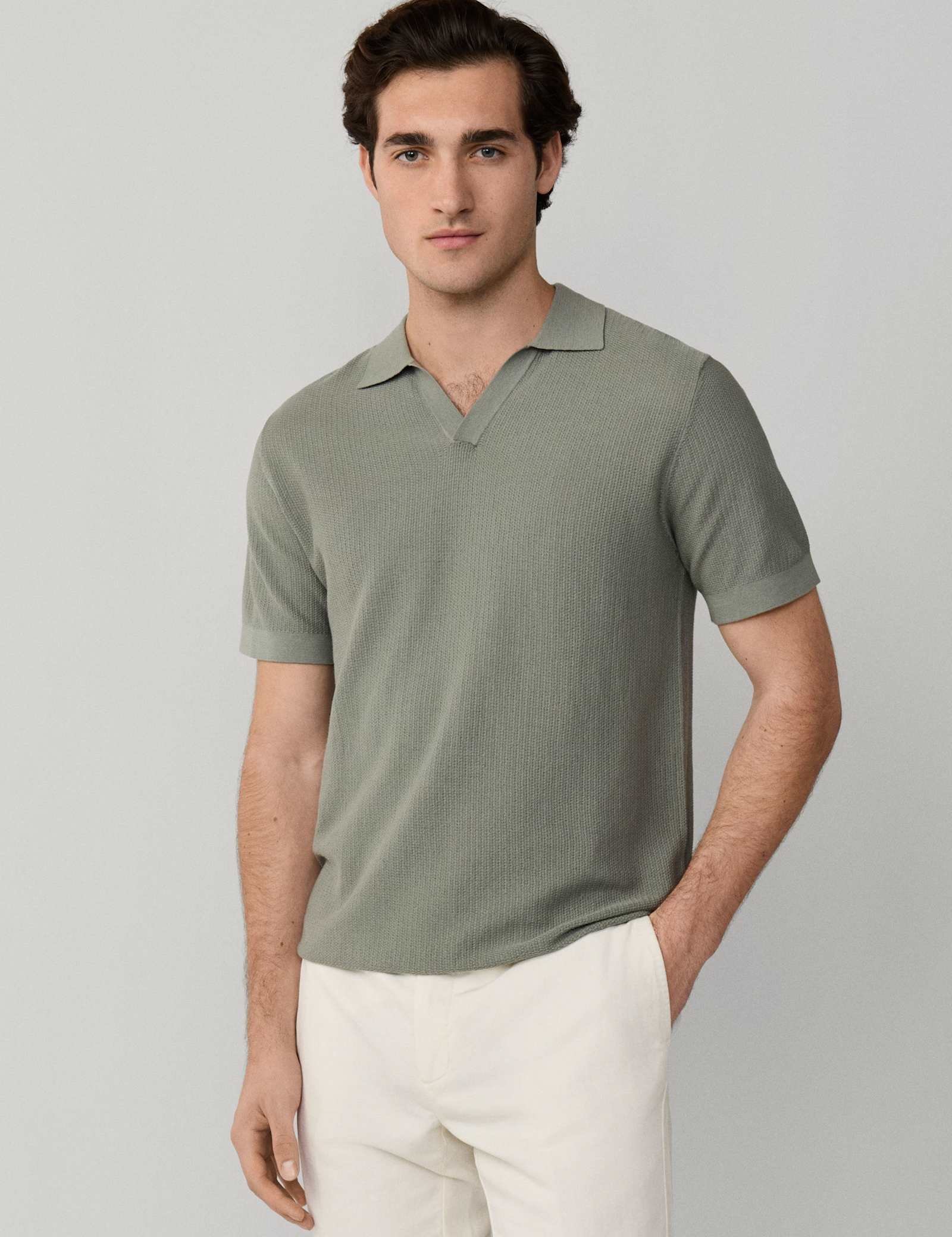 Pure Cotton Open Neck Knitted Polo Shirt - image 4