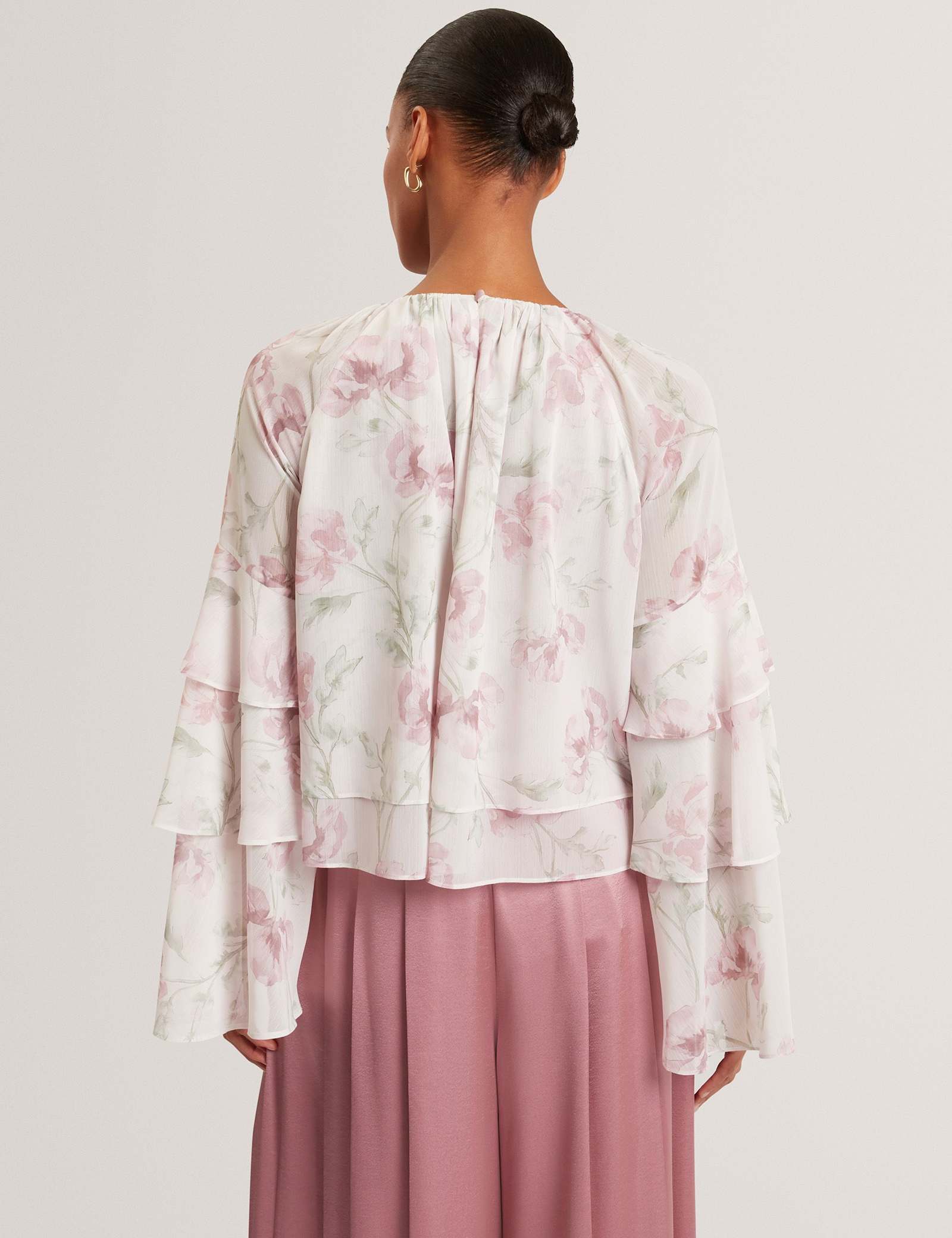 Floral Gathered Tiered Sleeve Blouse - image 3