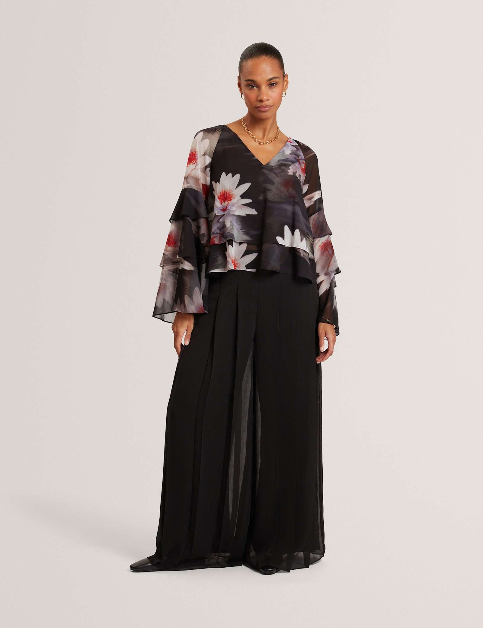 Sheer Pleated Wide Leg Trousers - image 1